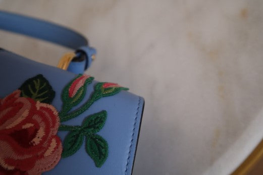 Gucci Blue Sylvie Floral Top Handle Bag