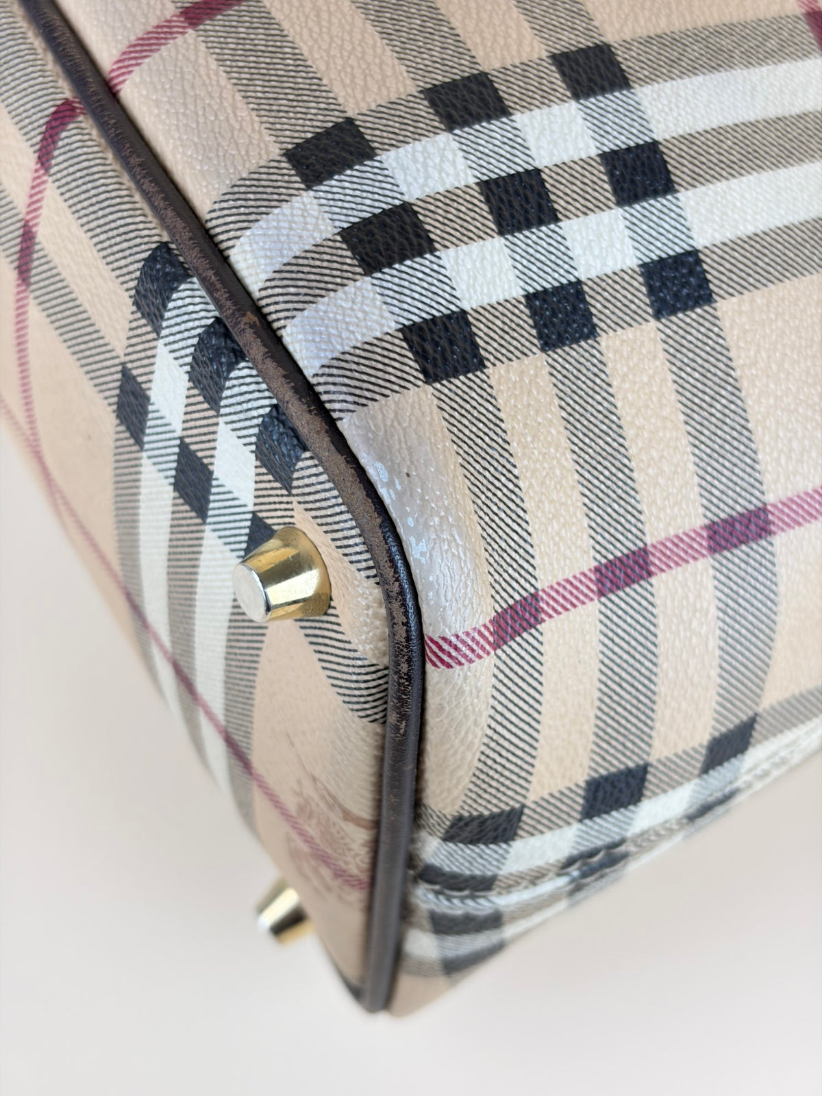 Burberry brown leather haymarket check meduim regent tote bag