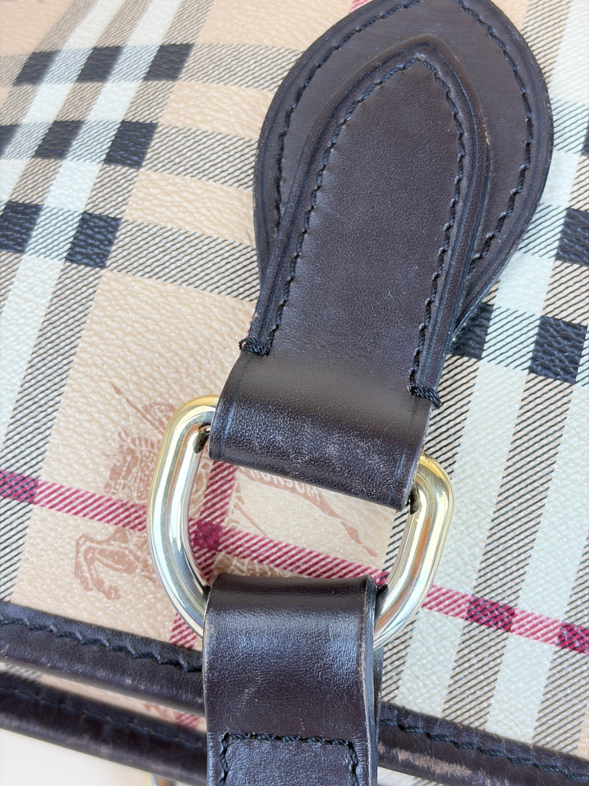 Burberry brown leather haymarket check meduim regent tote bag