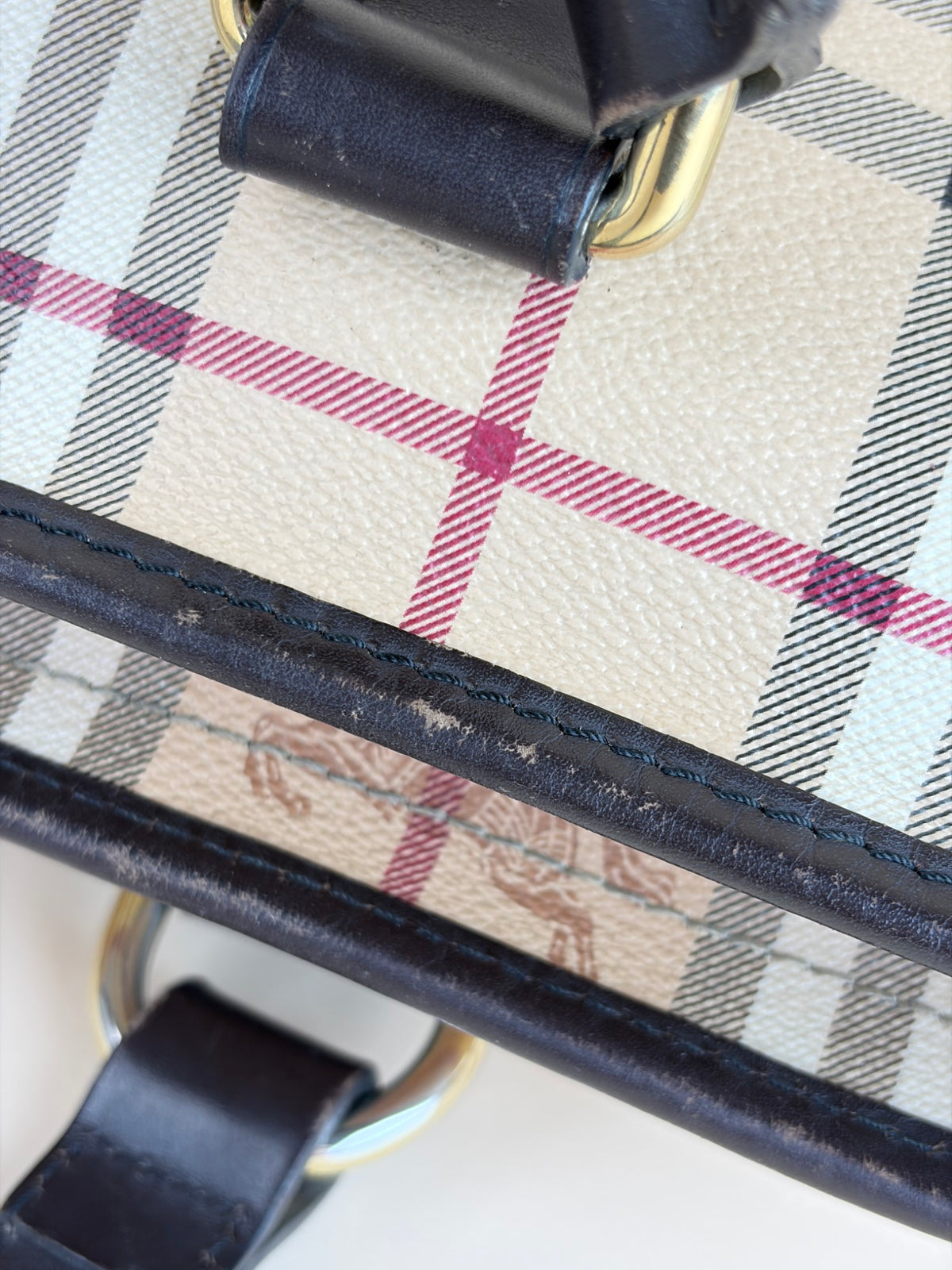 Burberry brown leather haymarket check meduim regent tote bag