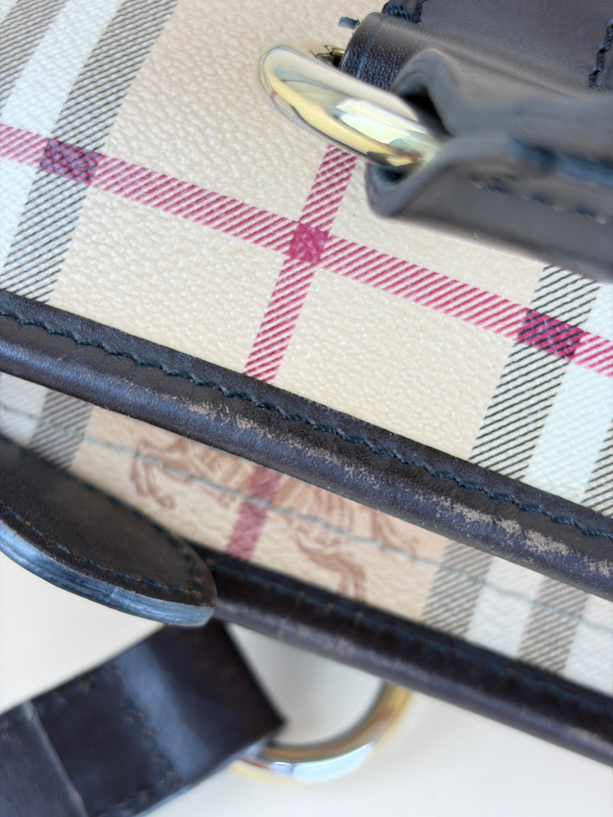 Burberry brown leather haymarket check meduim regent tote bag