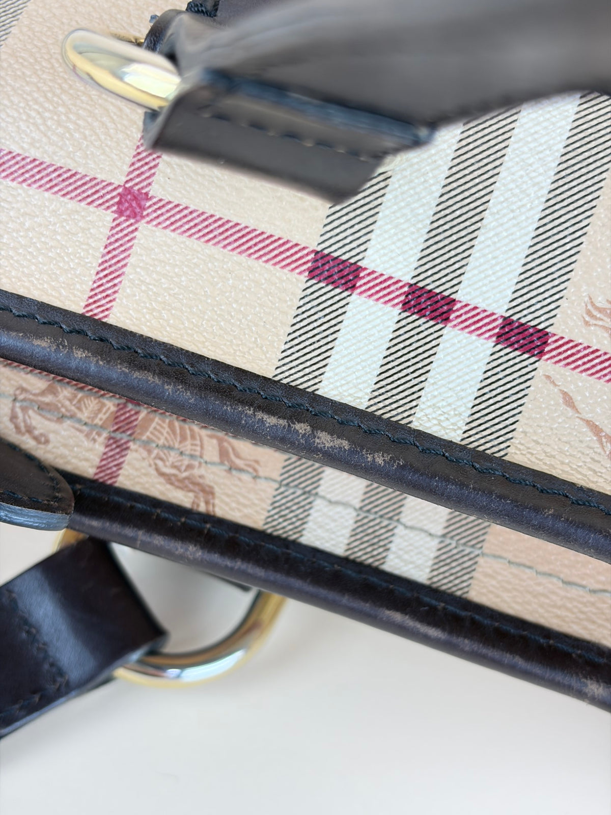 Burberry brown leather haymarket check meduim regent tote bag