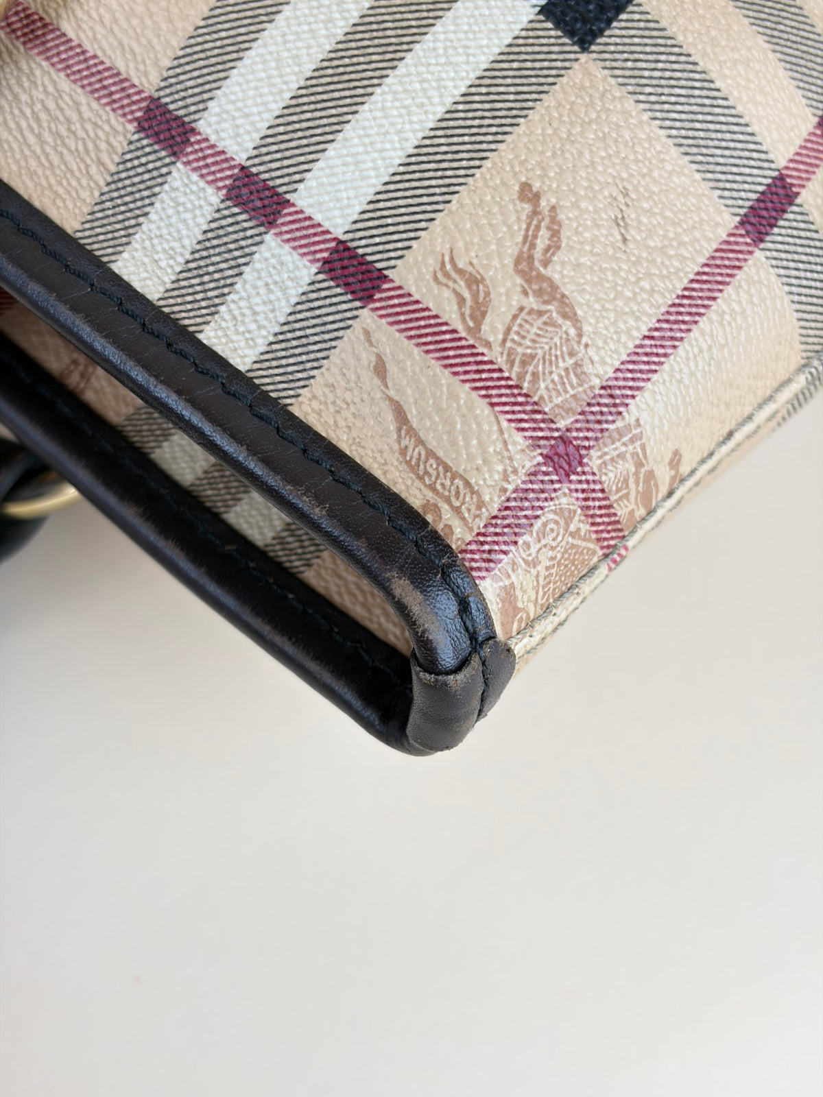 Burberry brown leather haymarket check meduim regent tote bag
