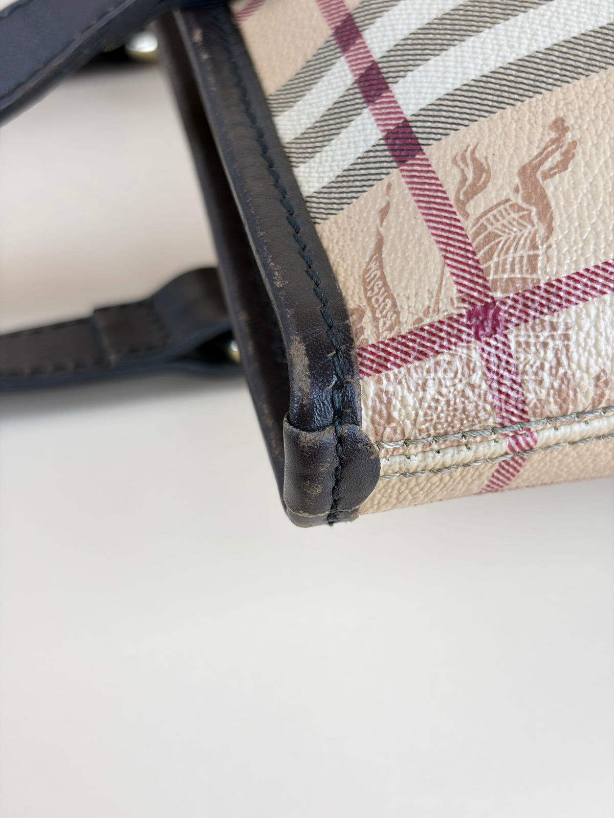 Burberry brown leather haymarket check meduim regent tote bag