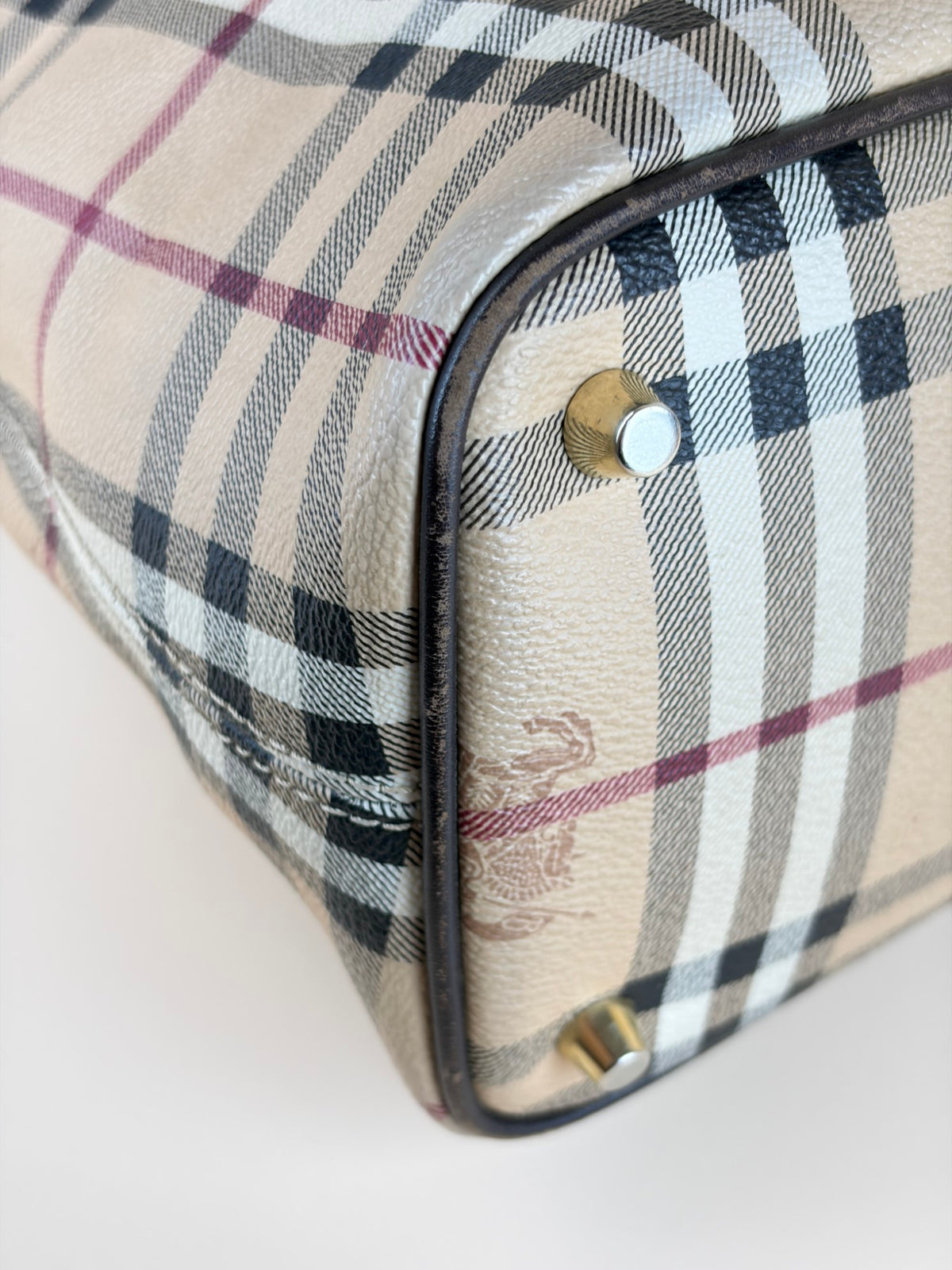 Burberry brown leather haymarket check meduim regent tote bag