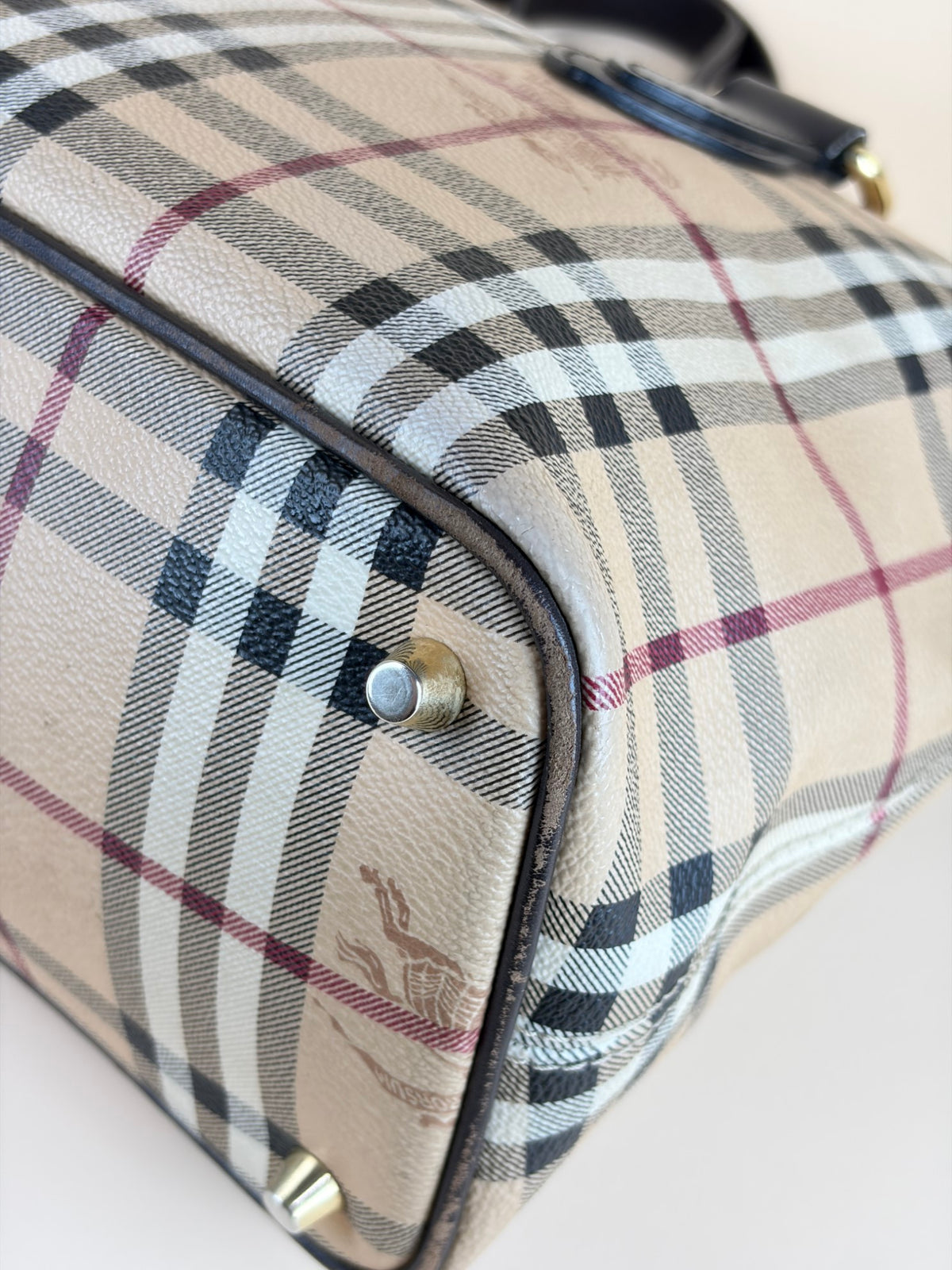 Burberry brown leather haymarket check meduim regent tote bag