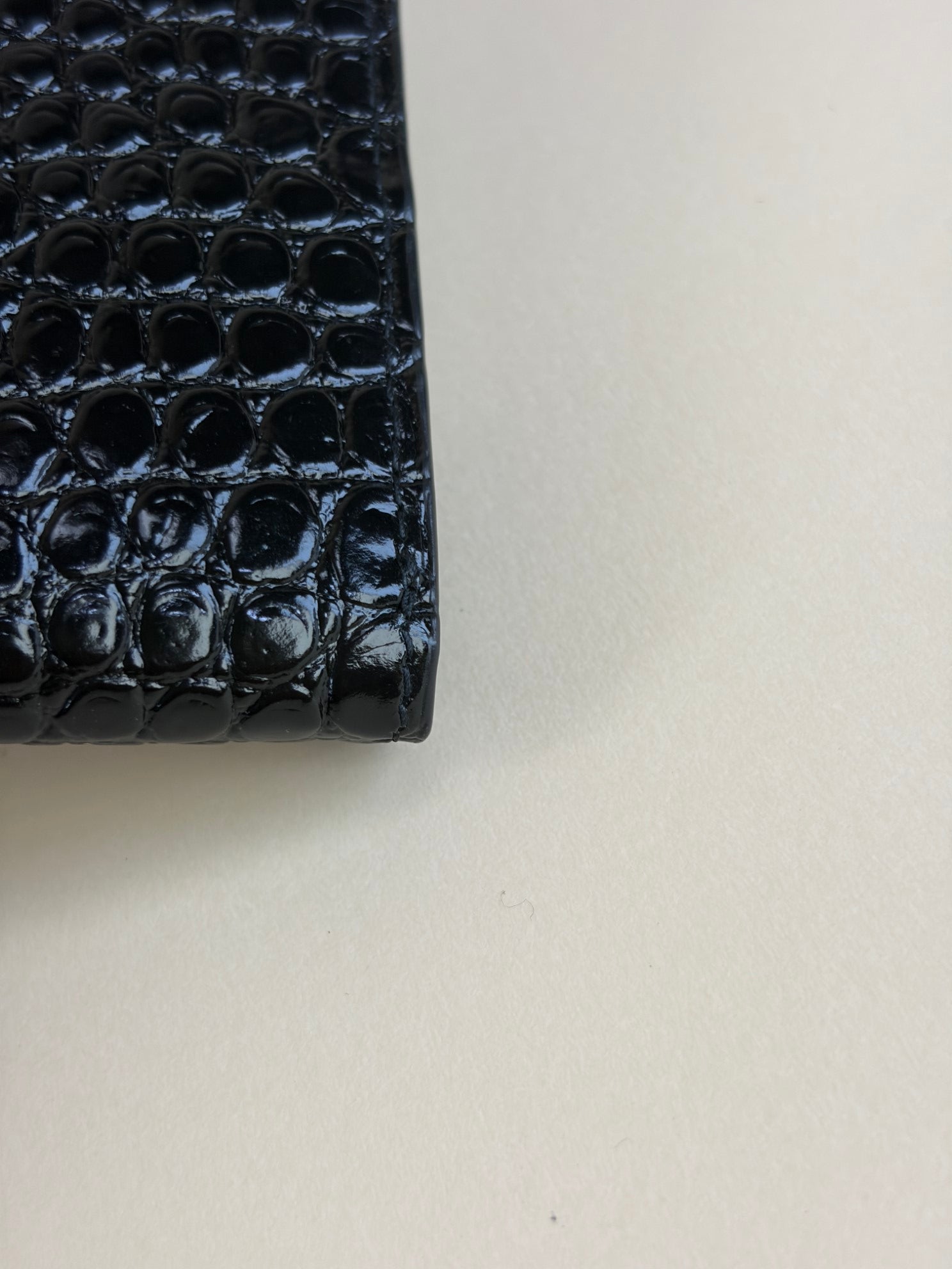 YSL Black Crocodile Embossed Shiny Uptown Pouch