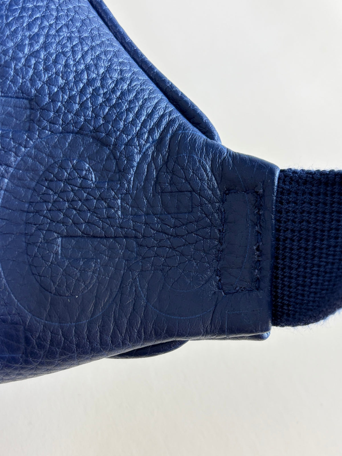 Gucci blue embossed calfskin piuma jumbo gg pocket belt bag