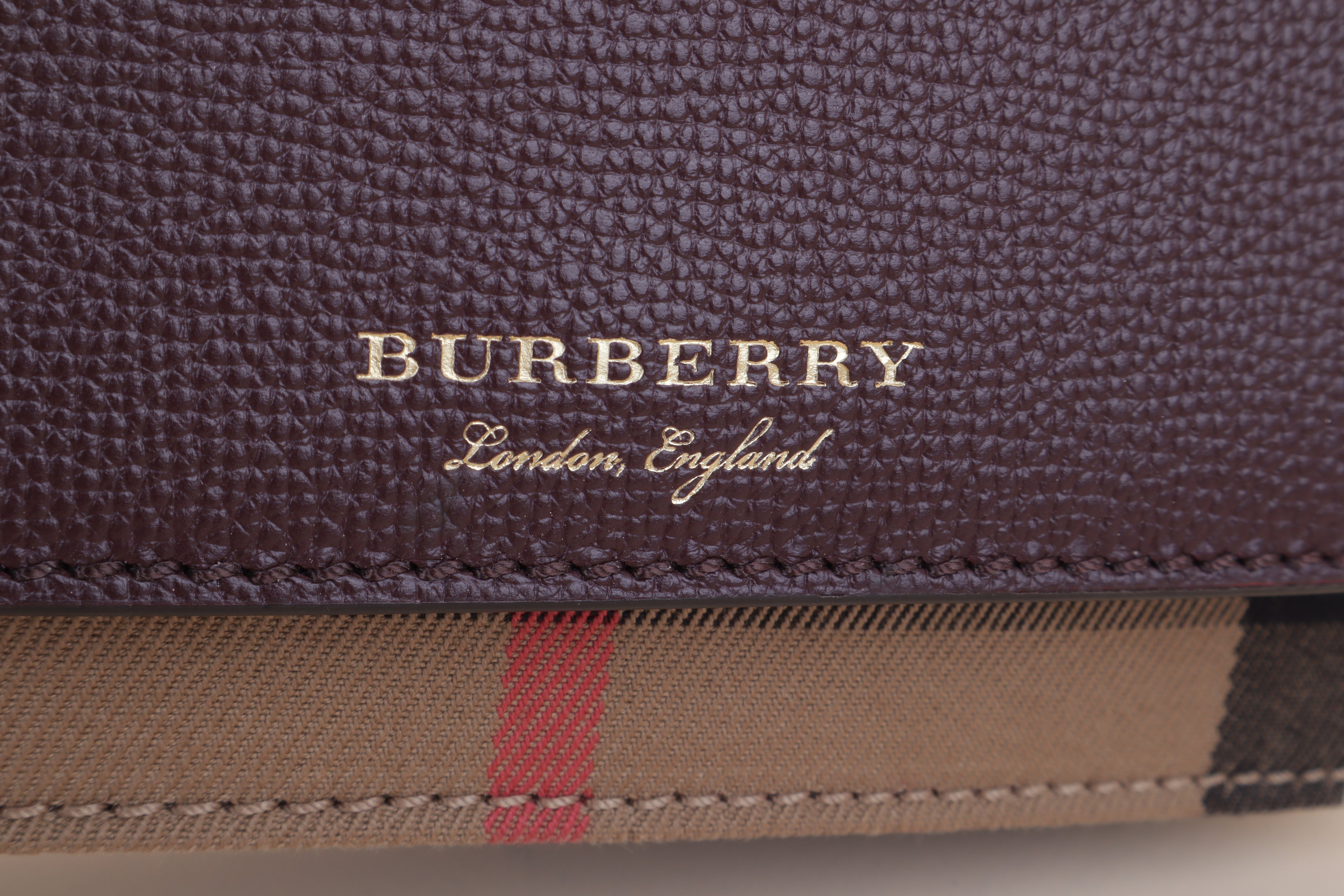 Burberry Burgundy House Check Pebbled Hampshire Crossbody Bag