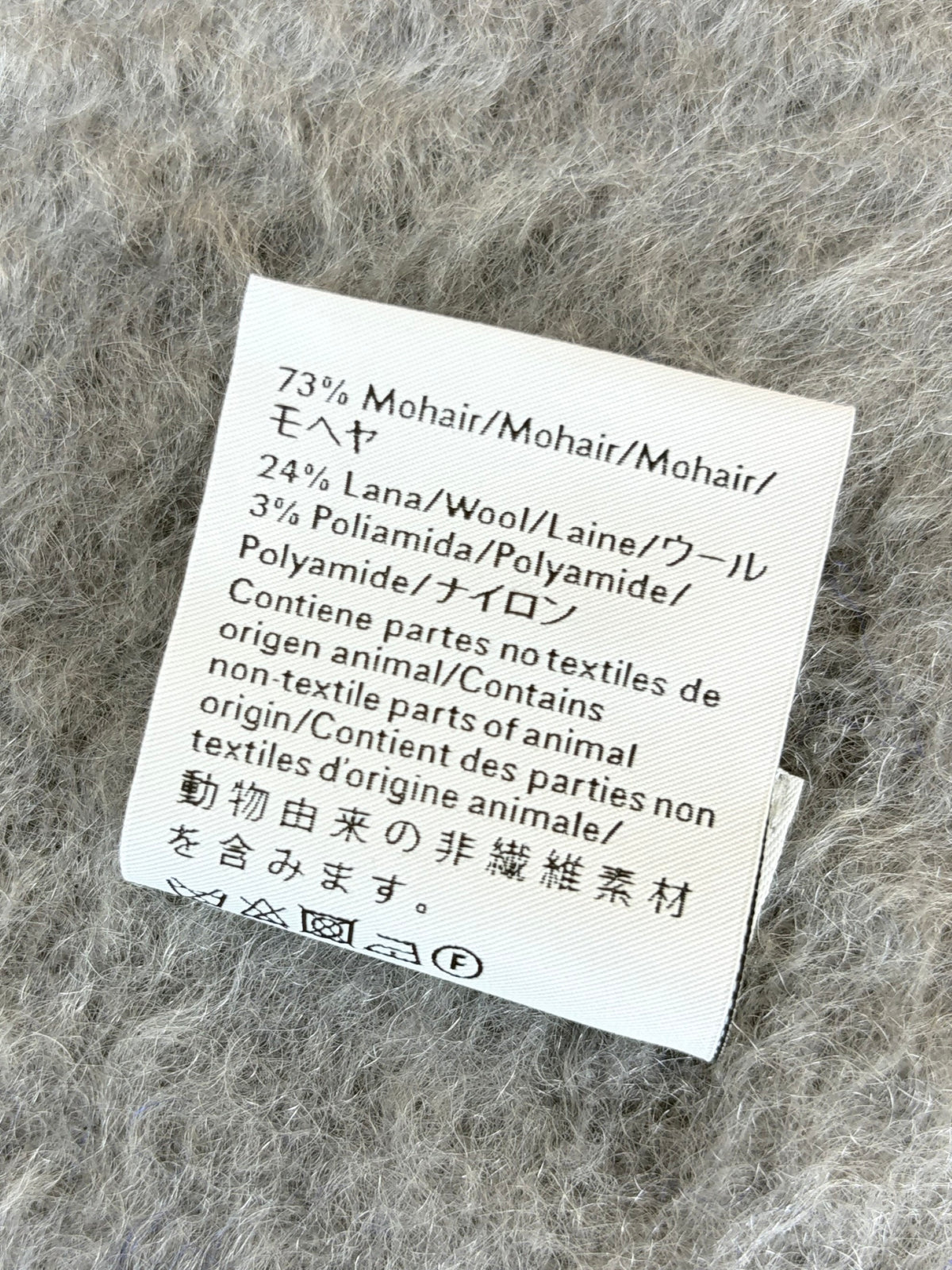 Loewe blue/grey fringed leather trimmed two tone mohair blend scarf