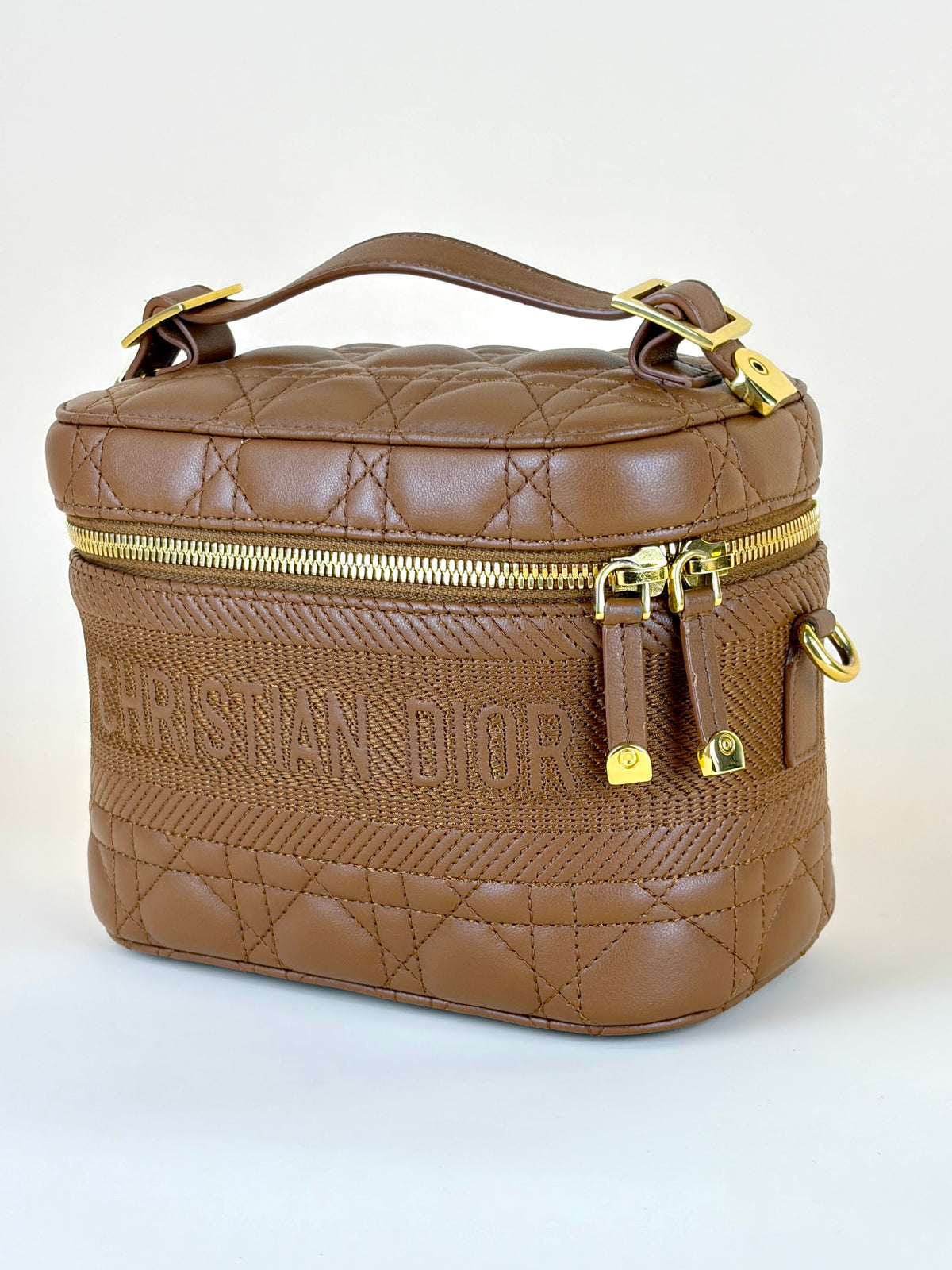 DIOR congnac lambskin cannage small dior travel vanitty case