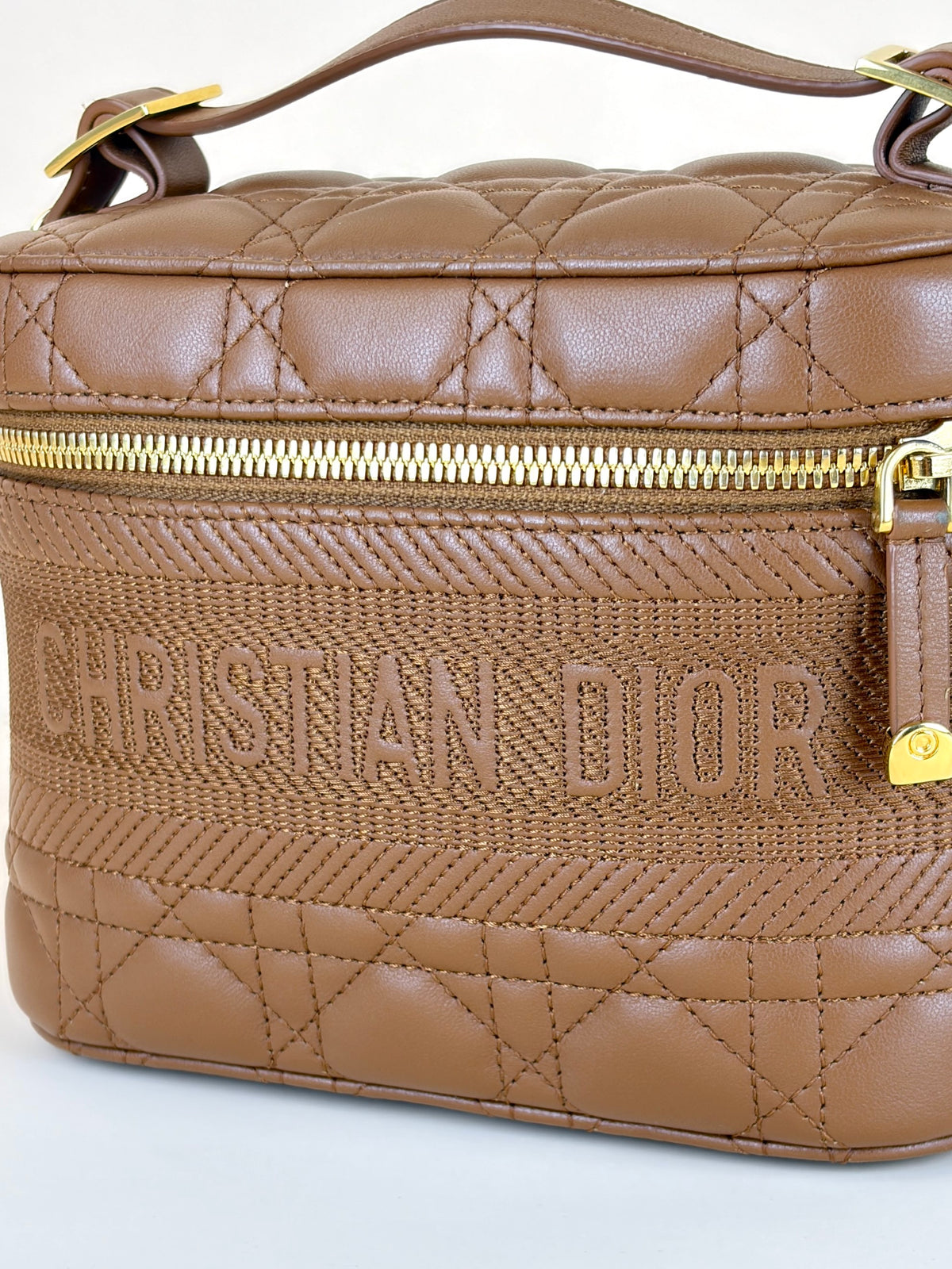 DIOR congnac lambskin cannage small dior travel vanitty case