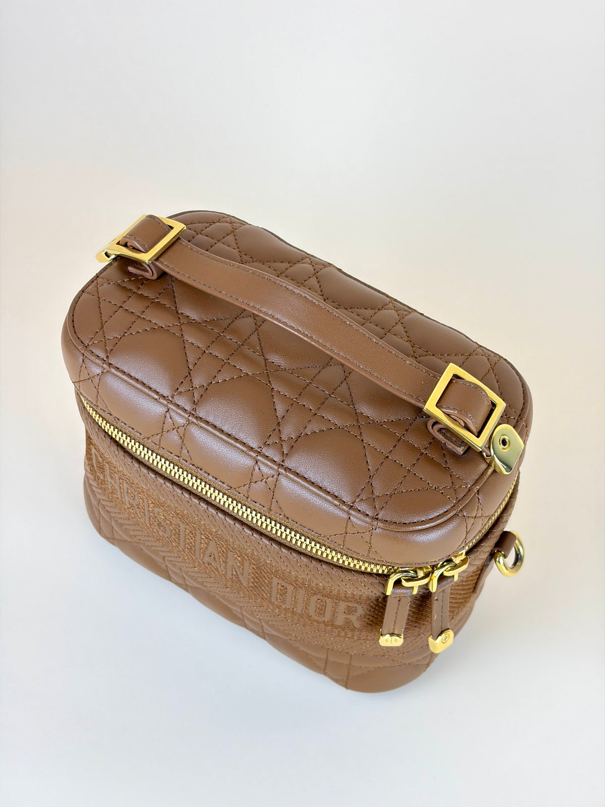 DIOR congnac lambskin cannage small dior travel vanitty case