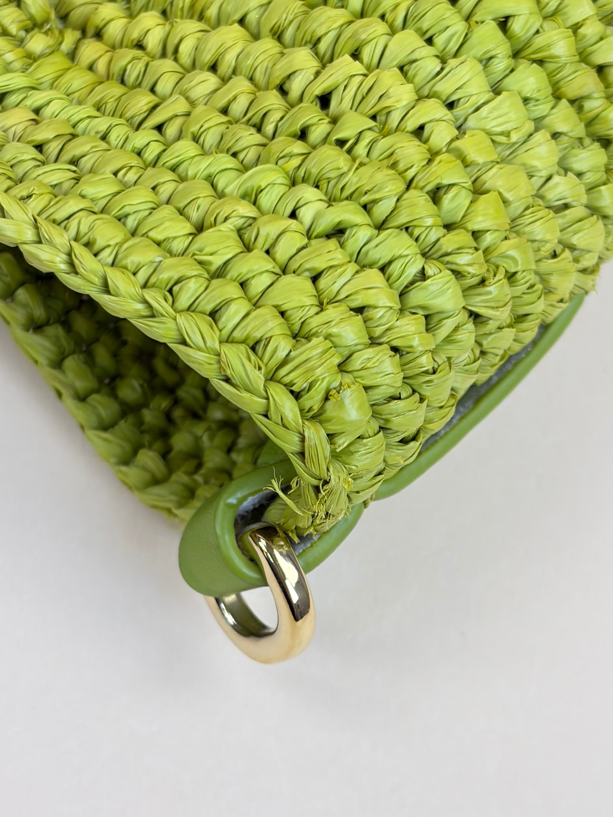Loewe Meadow Green Raffia Mini Slit Tote Bag with Strap
