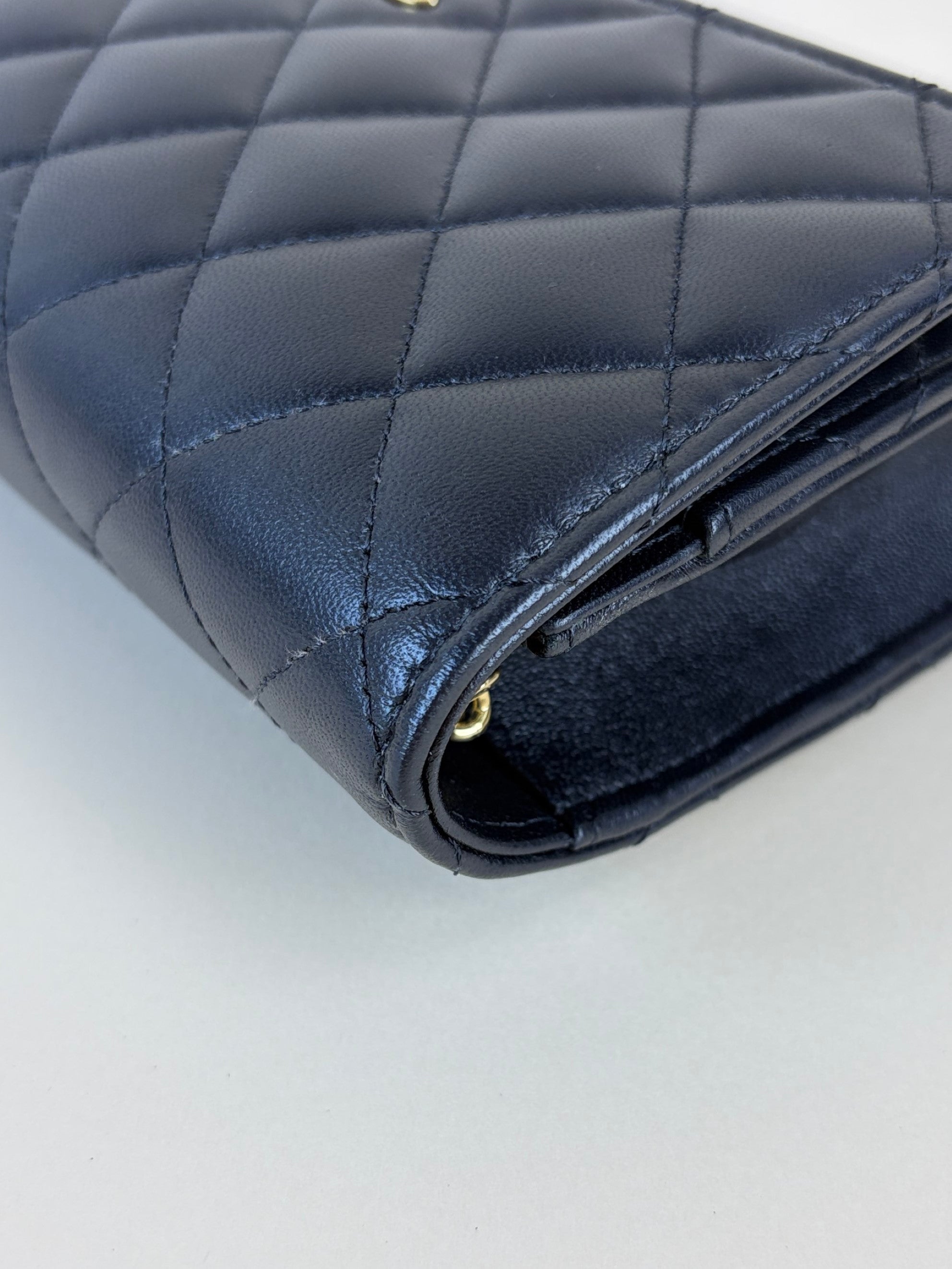 Chanel black lambskin quilted wallet on chain