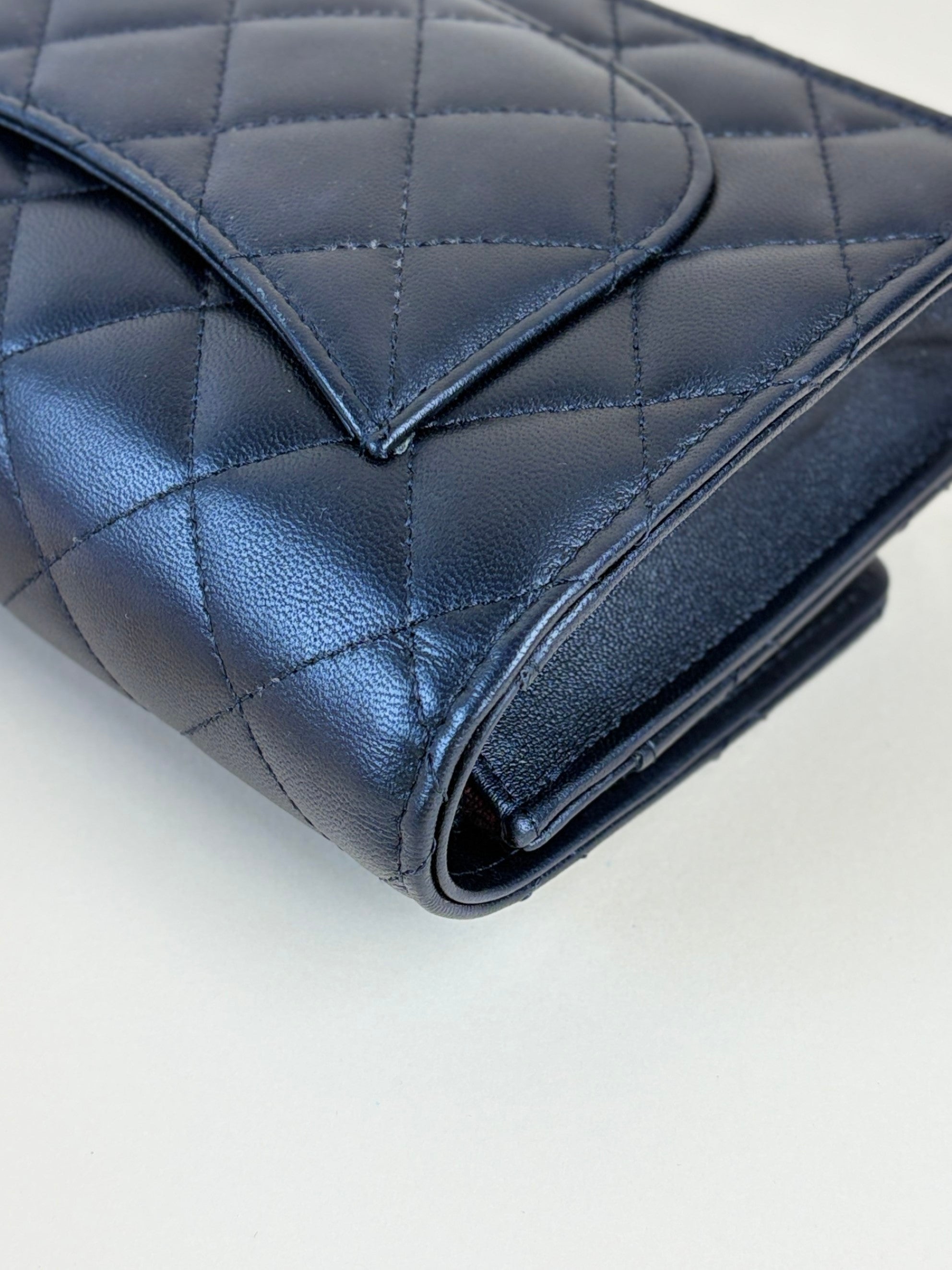 Chanel black lambskin quilted wallet on chain