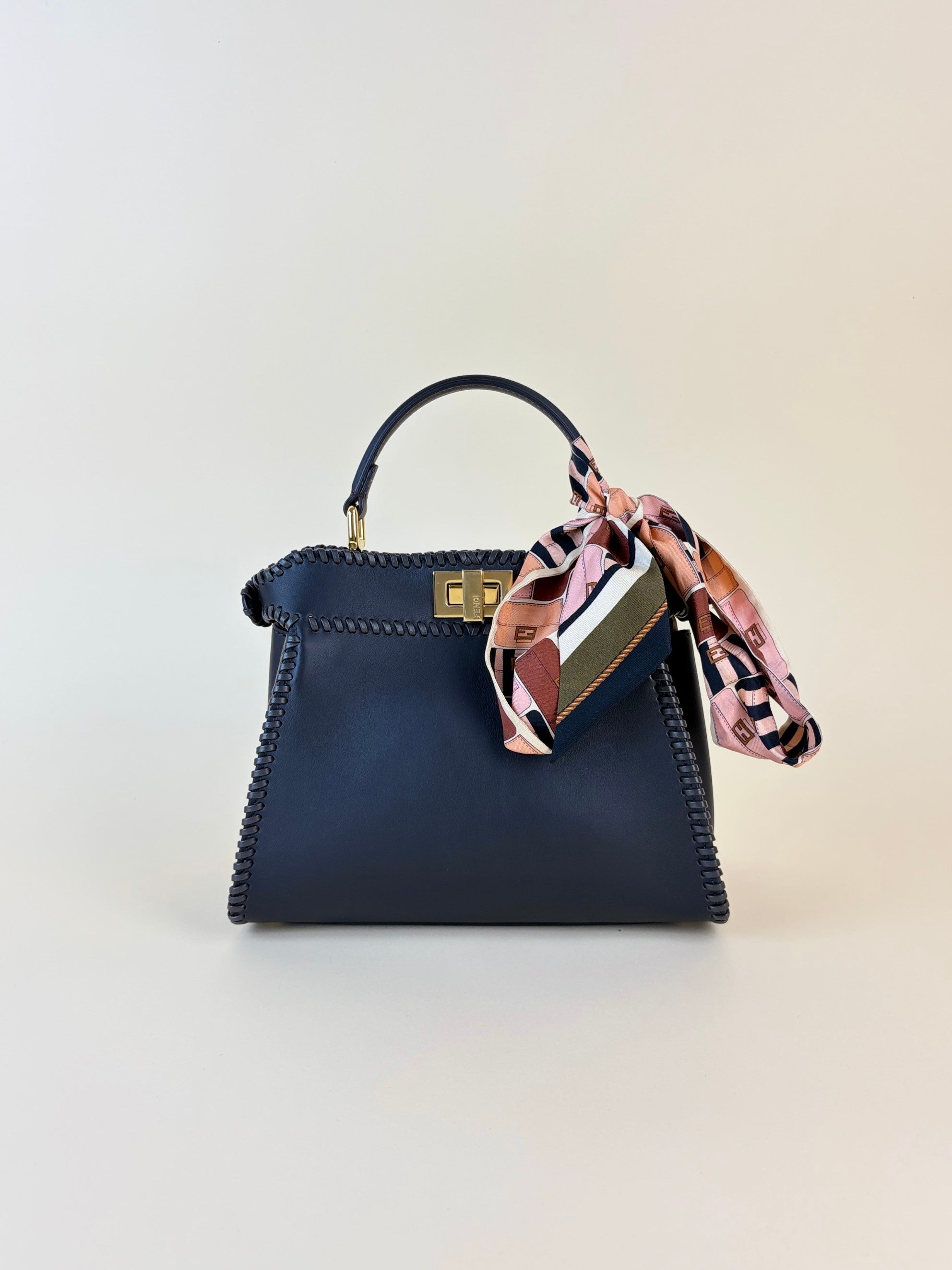 Fendi dark brown leather with threading peekaboo mini