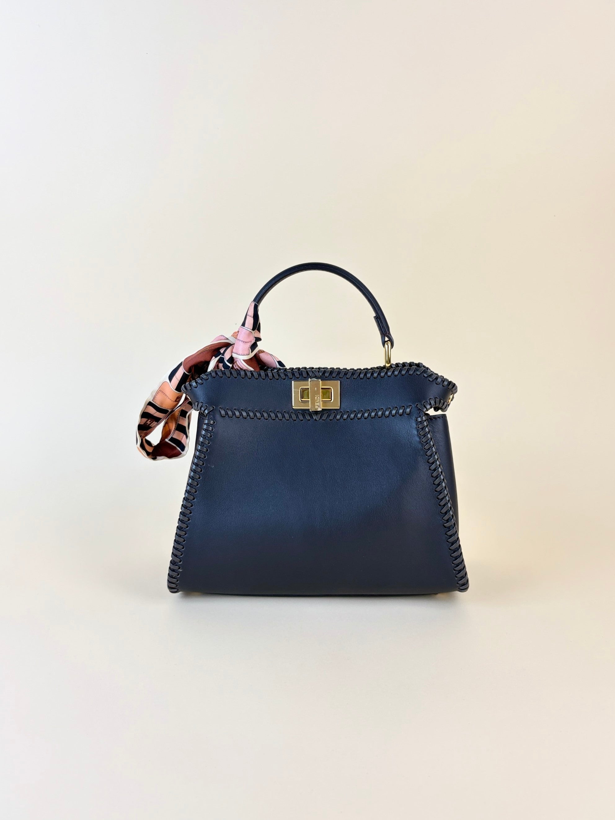 Fendi dark brown leather with threading peekaboo mini