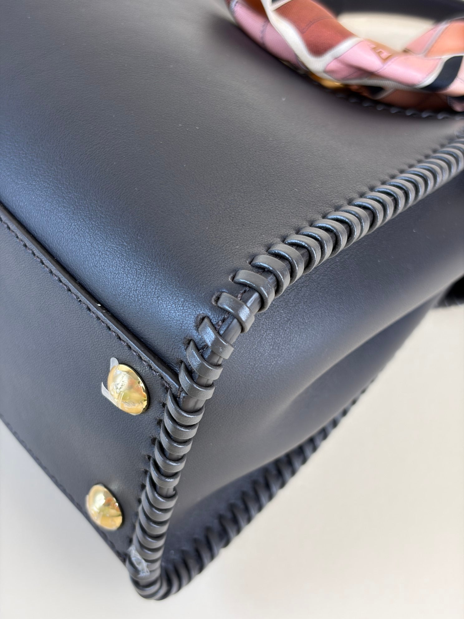 Fendi dark brown leather with threading peekaboo mini