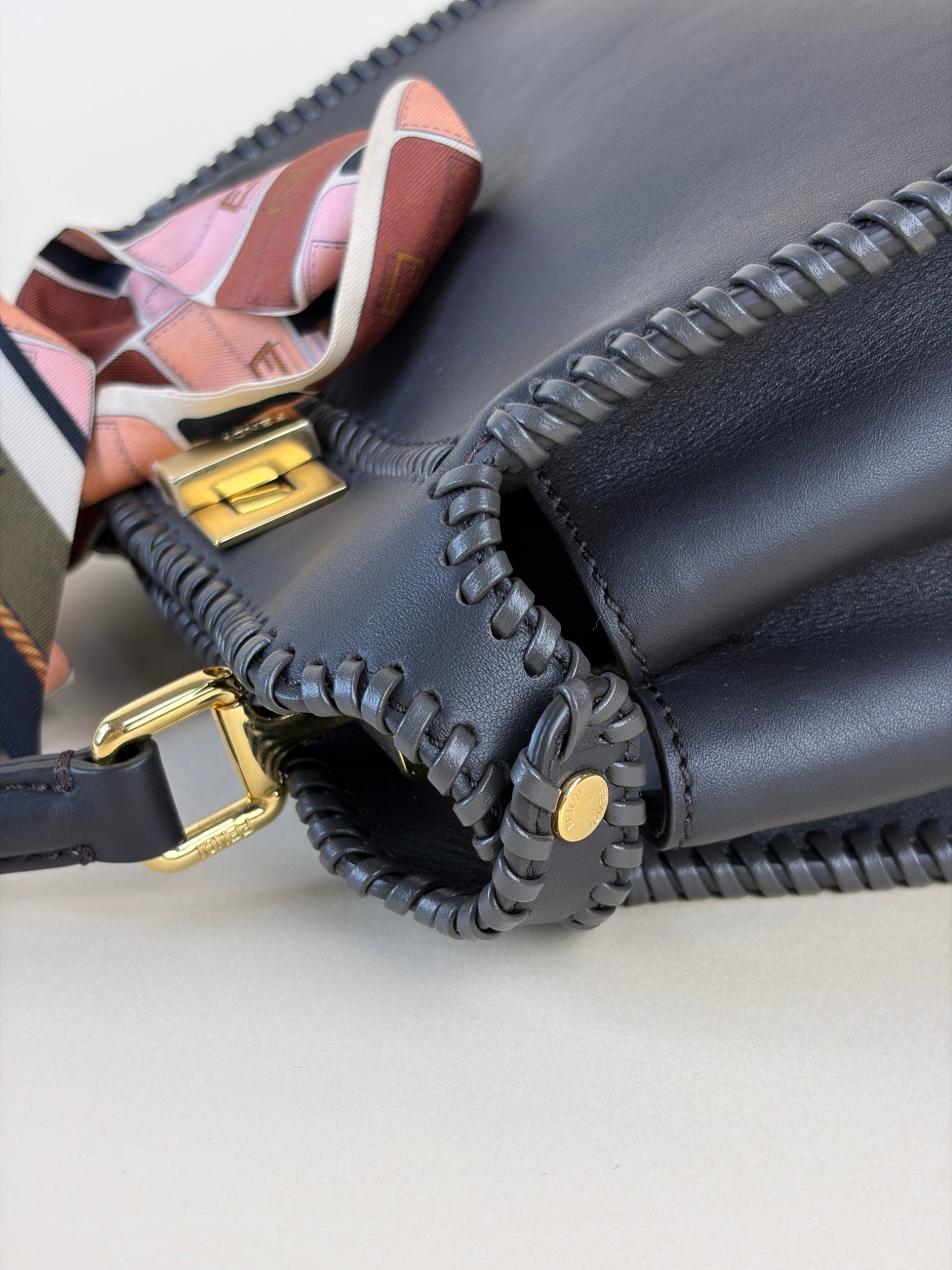 Fendi dark brown leather with threading peekaboo mini