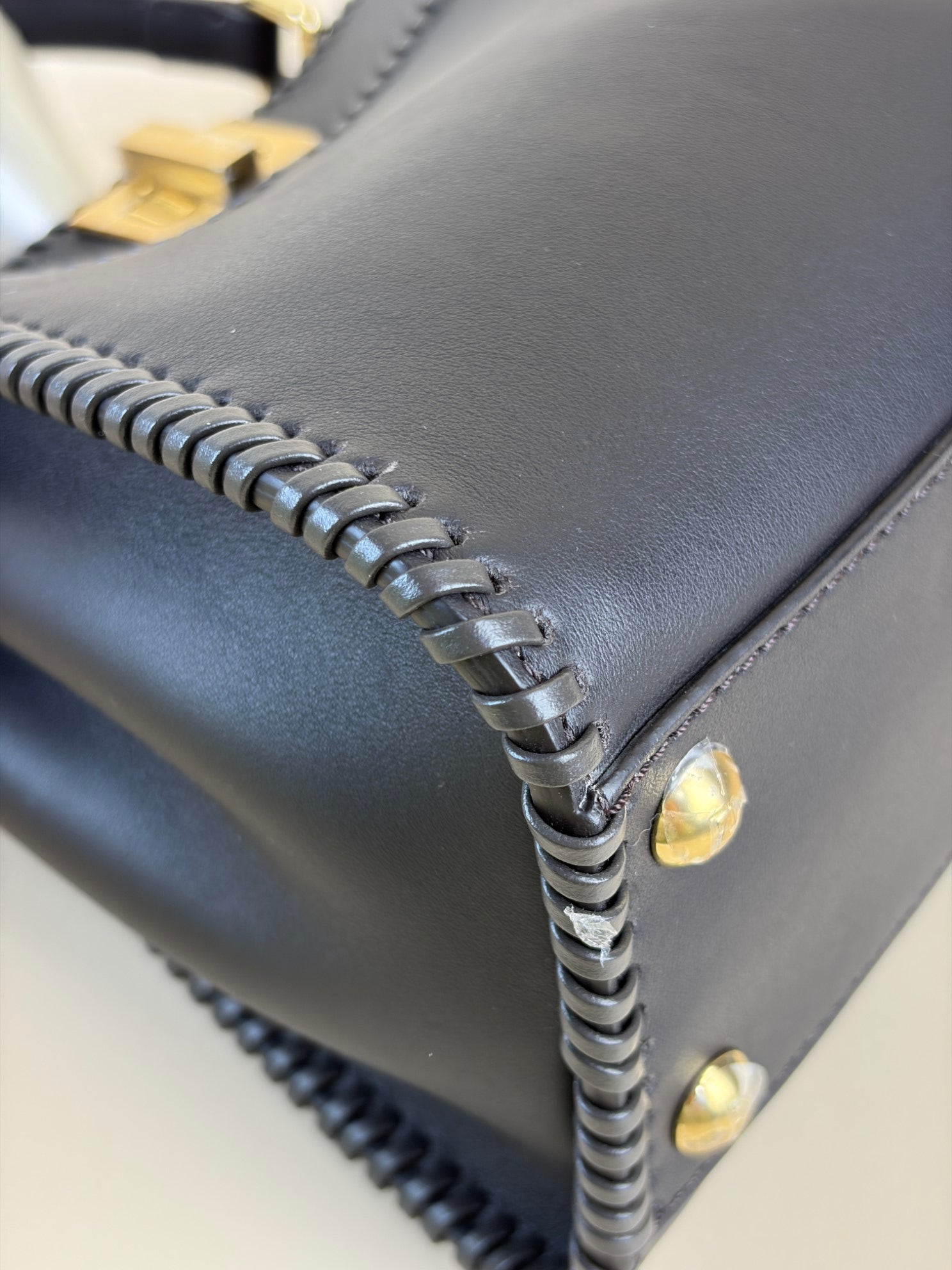 Fendi dark brown leather with threading peekaboo mini