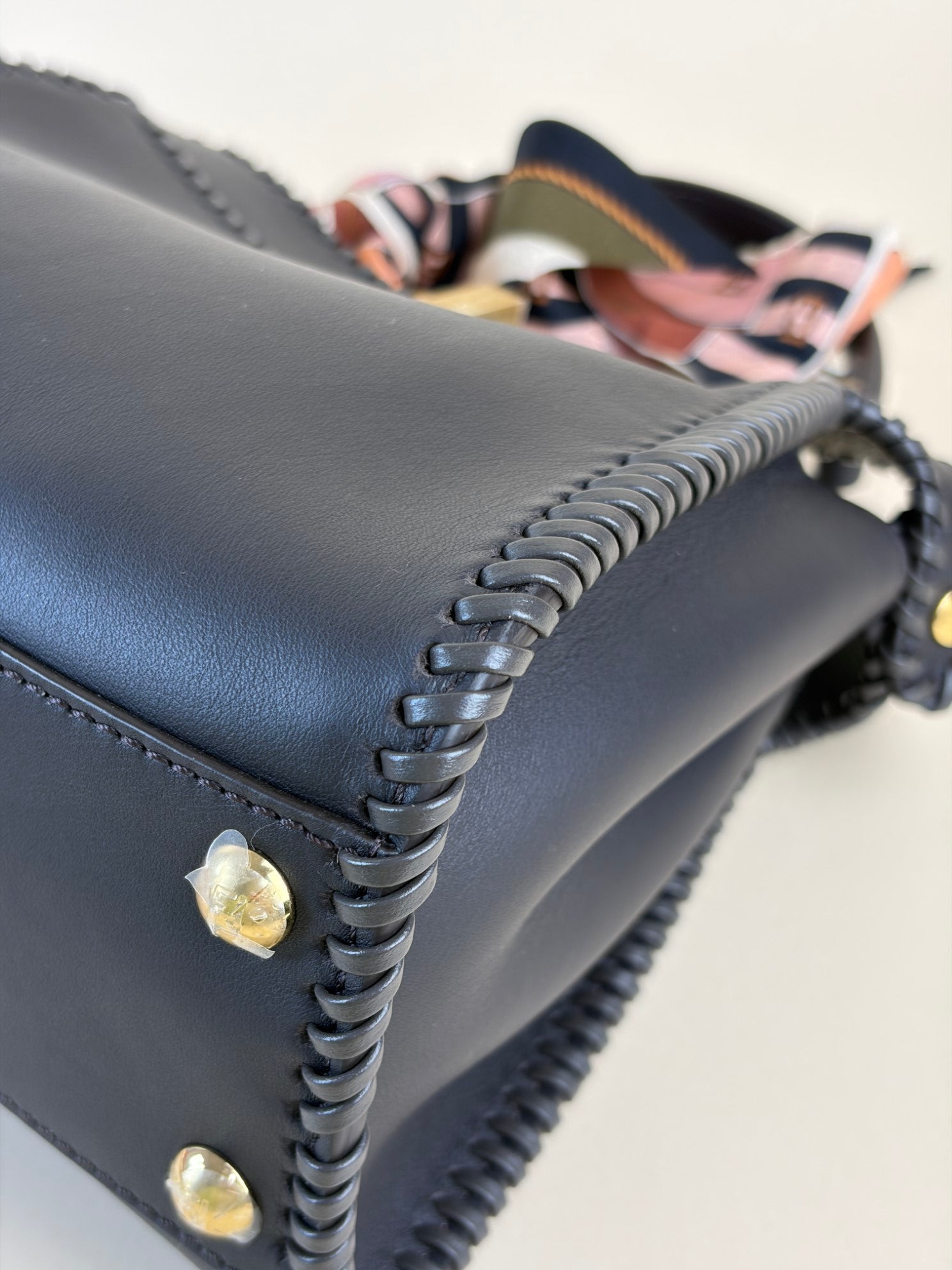 Fendi dark brown leather with threading peekaboo mini
