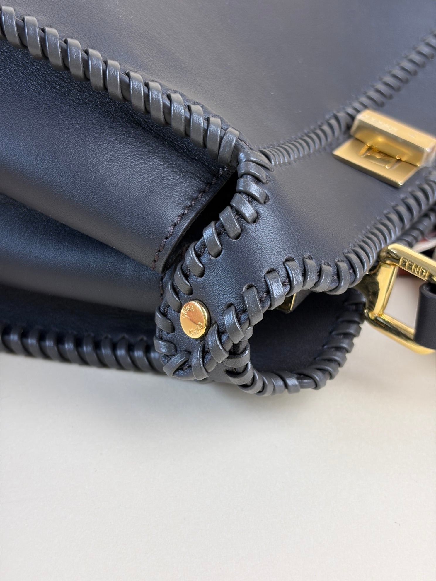 Fendi dark brown leather with threading peekaboo mini