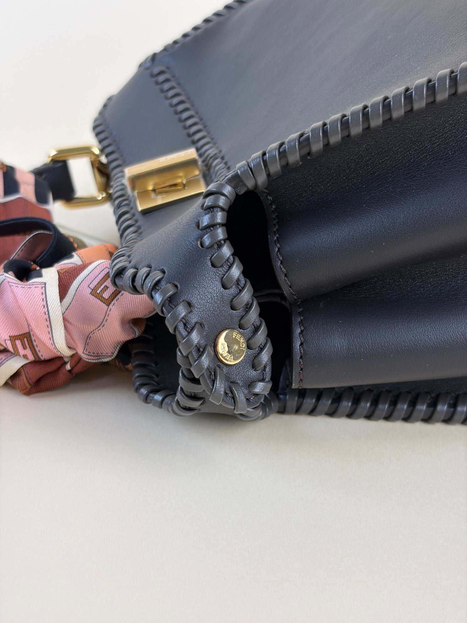 Fendi dark brown leather with threading peekaboo mini