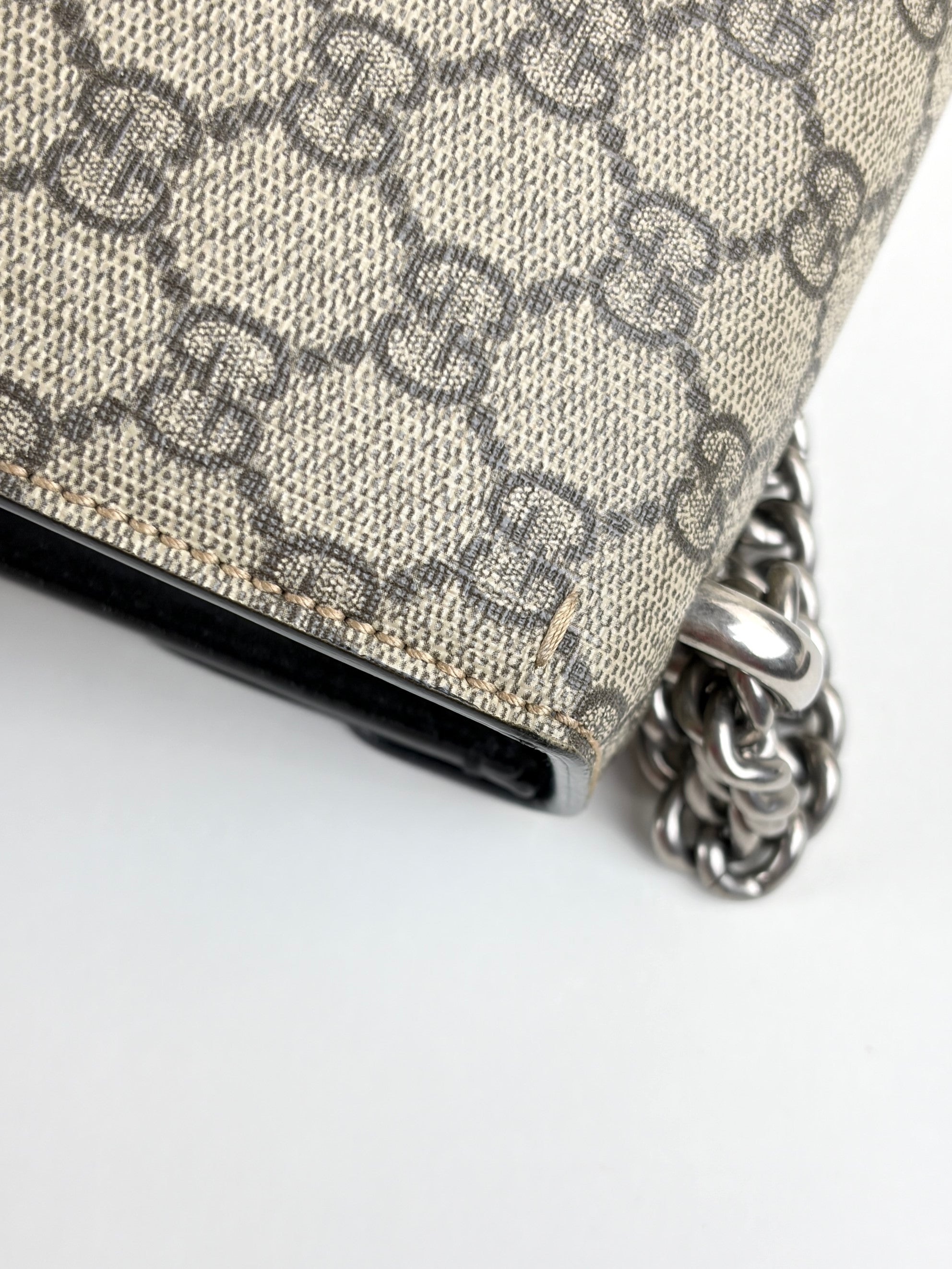 Gucci black GG Supreme monogram crystal small Dionysus
