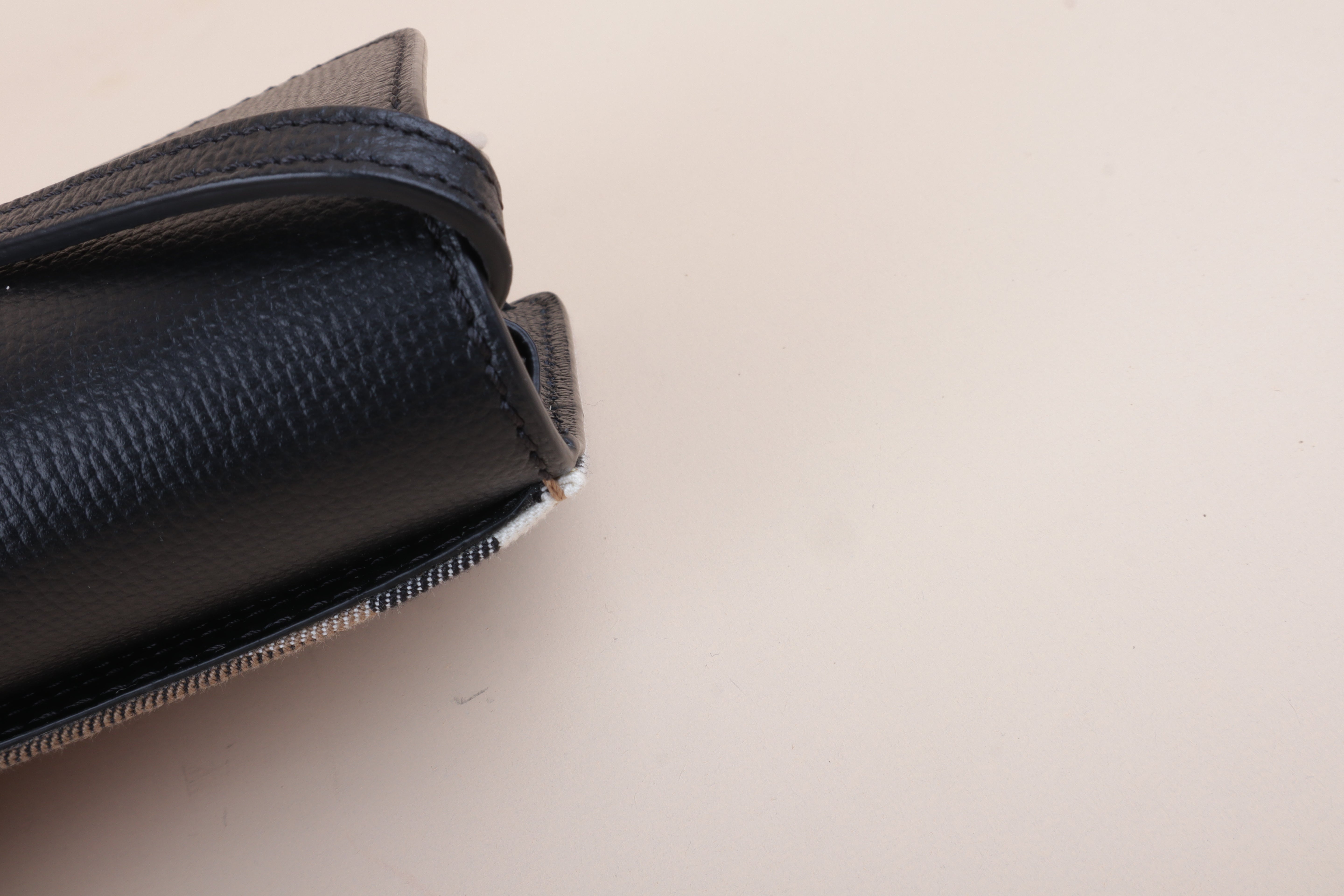 Burberry Black Leather House Check Canvas Derby Crossbody Bag