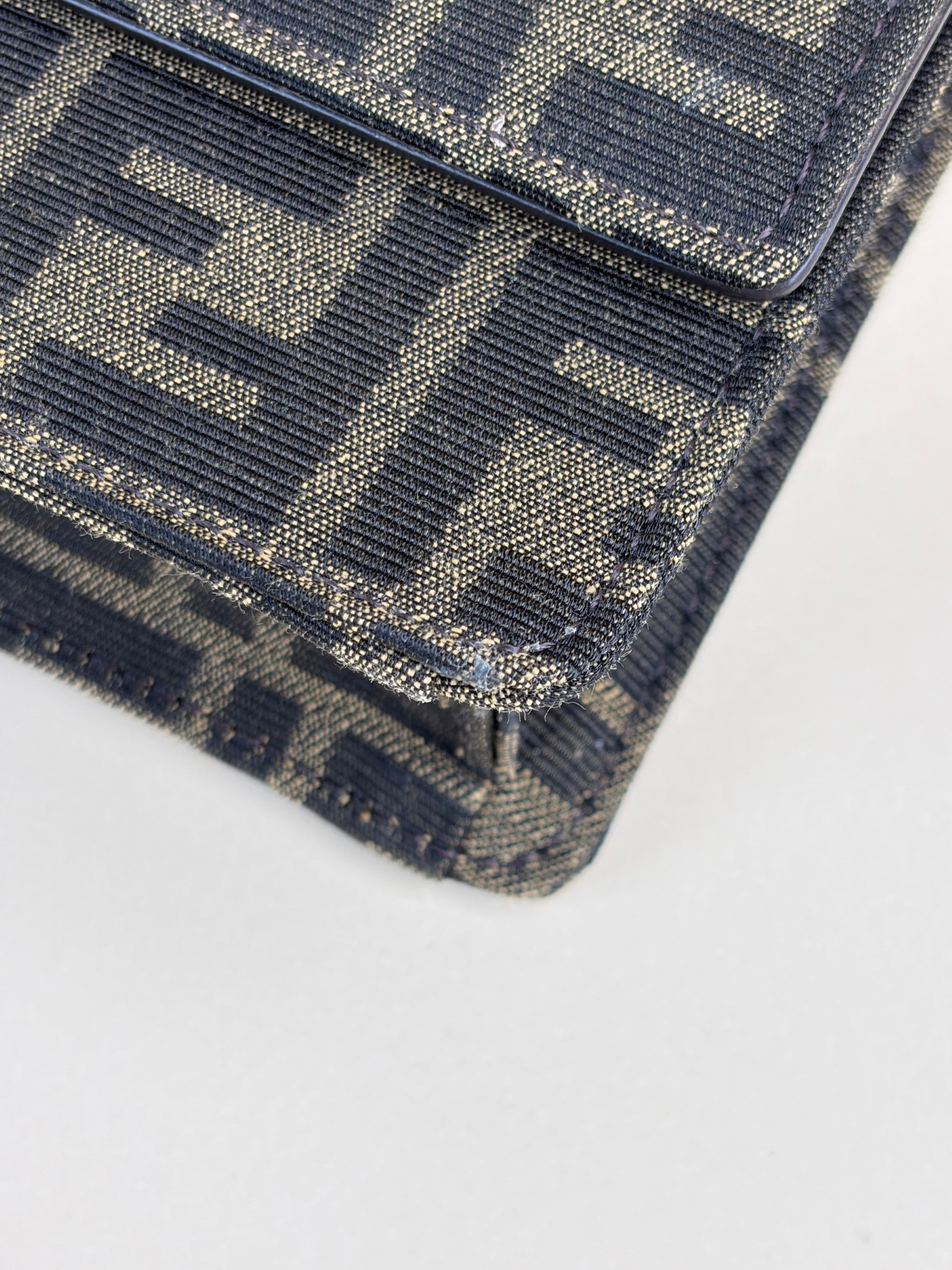 Fendi brown ff fabric wallet on chain baguette