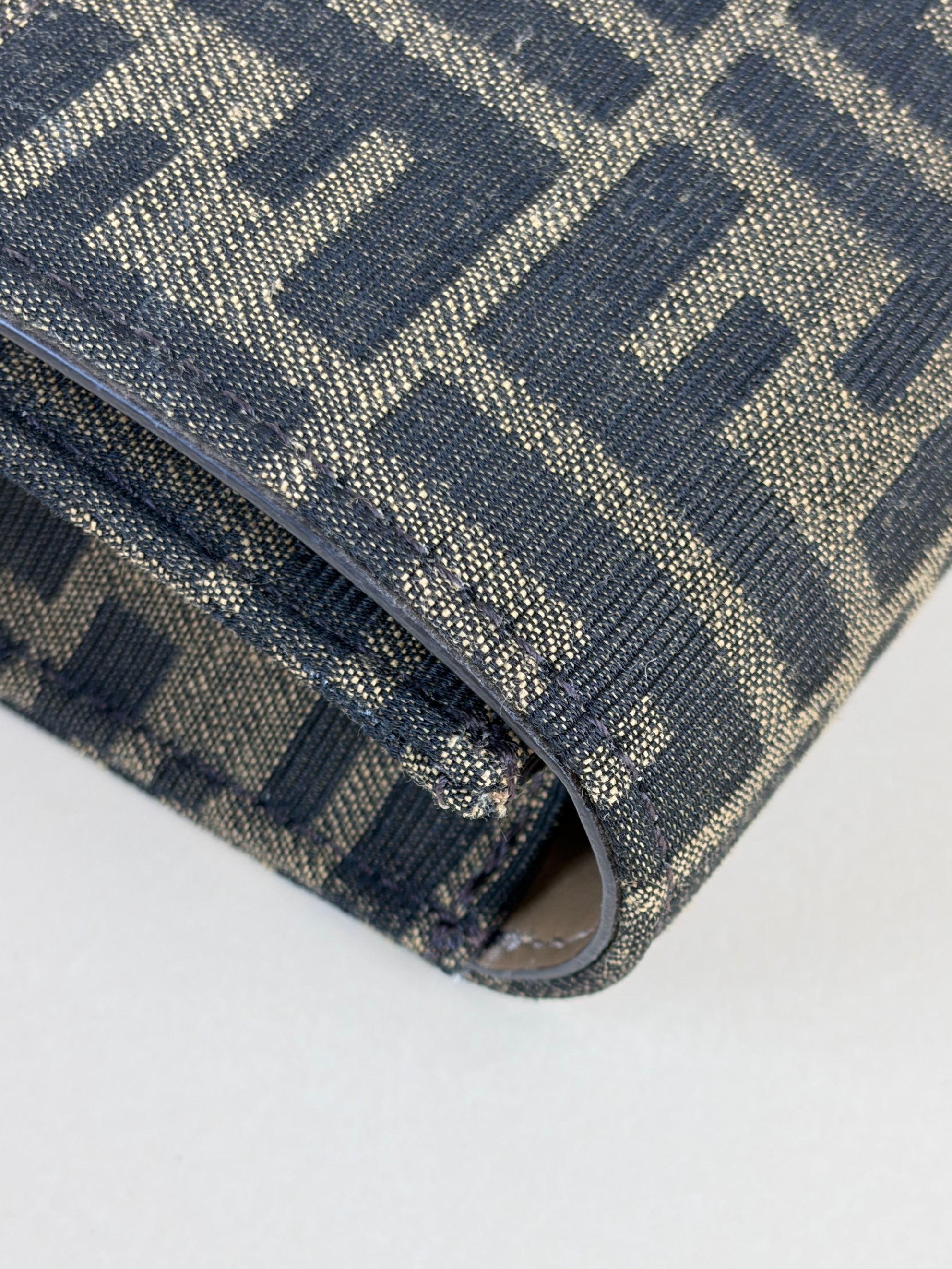 Fendi brown ff fabric wallet on chain baguette