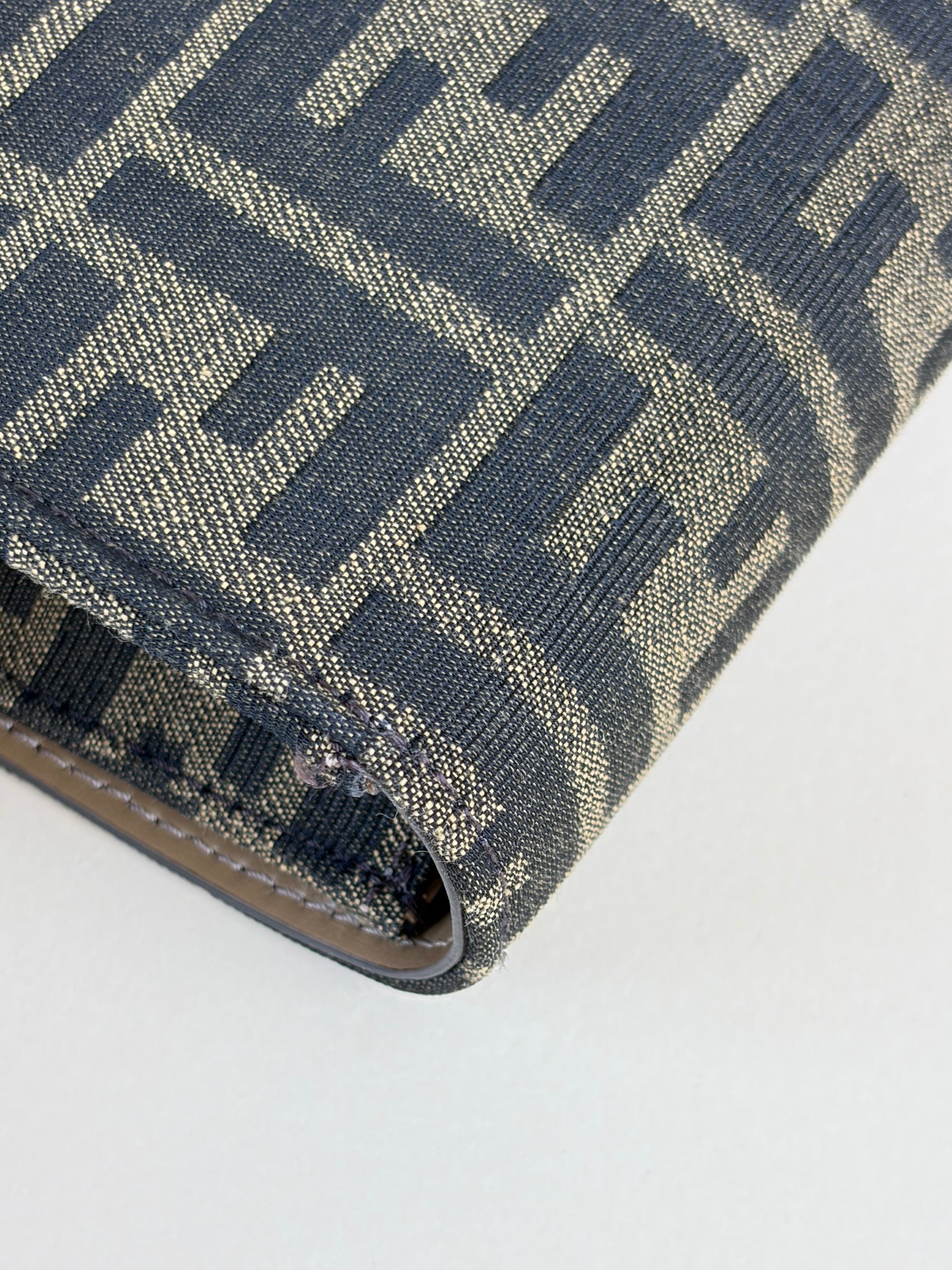 Fendi brown ff fabric wallet on chain baguette