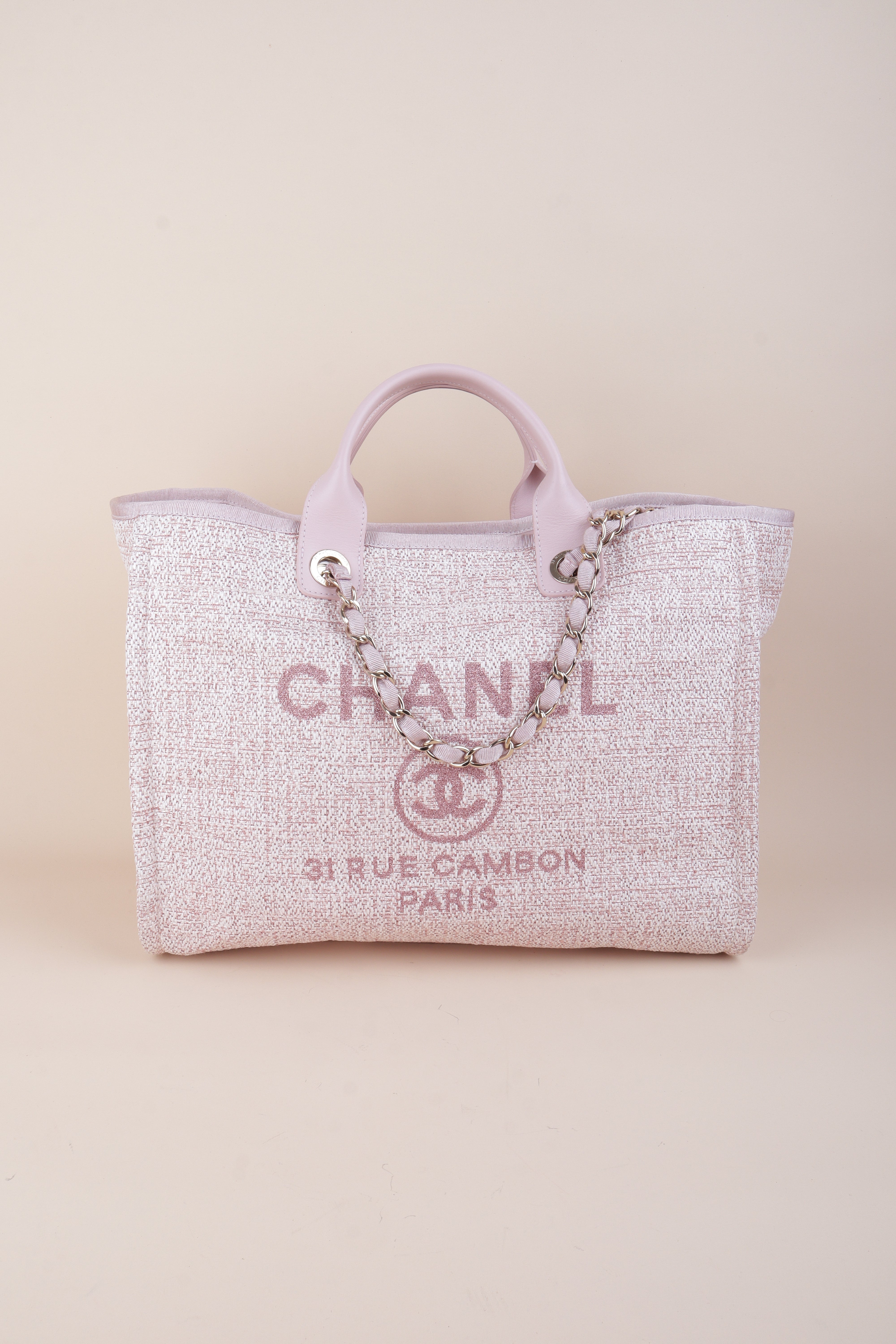 Chanel pink Deauville Tote Lurex Boucle Medium Bag