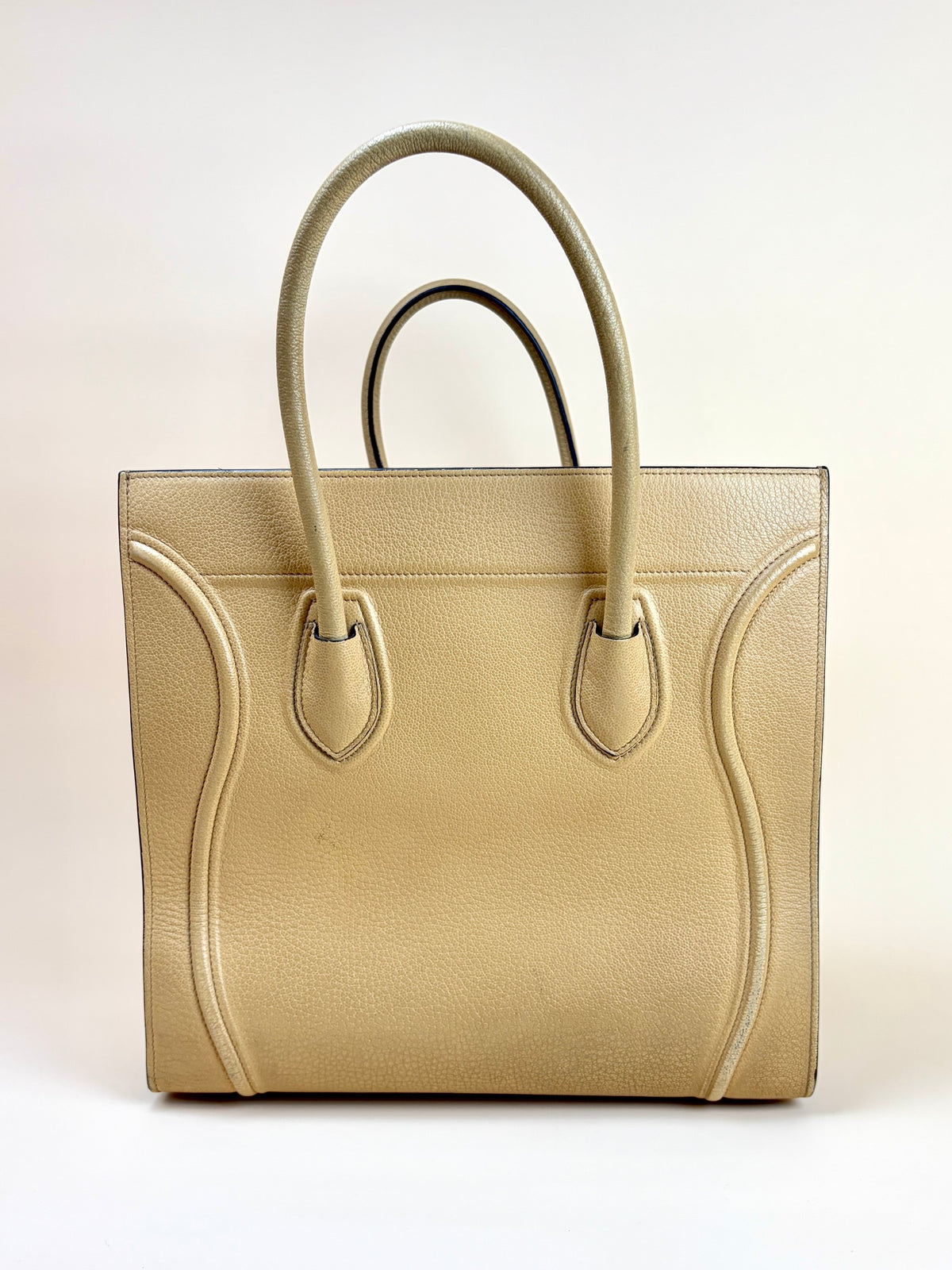 Celine dark beige grain ed calfskin medium phantom luggage tote bag
