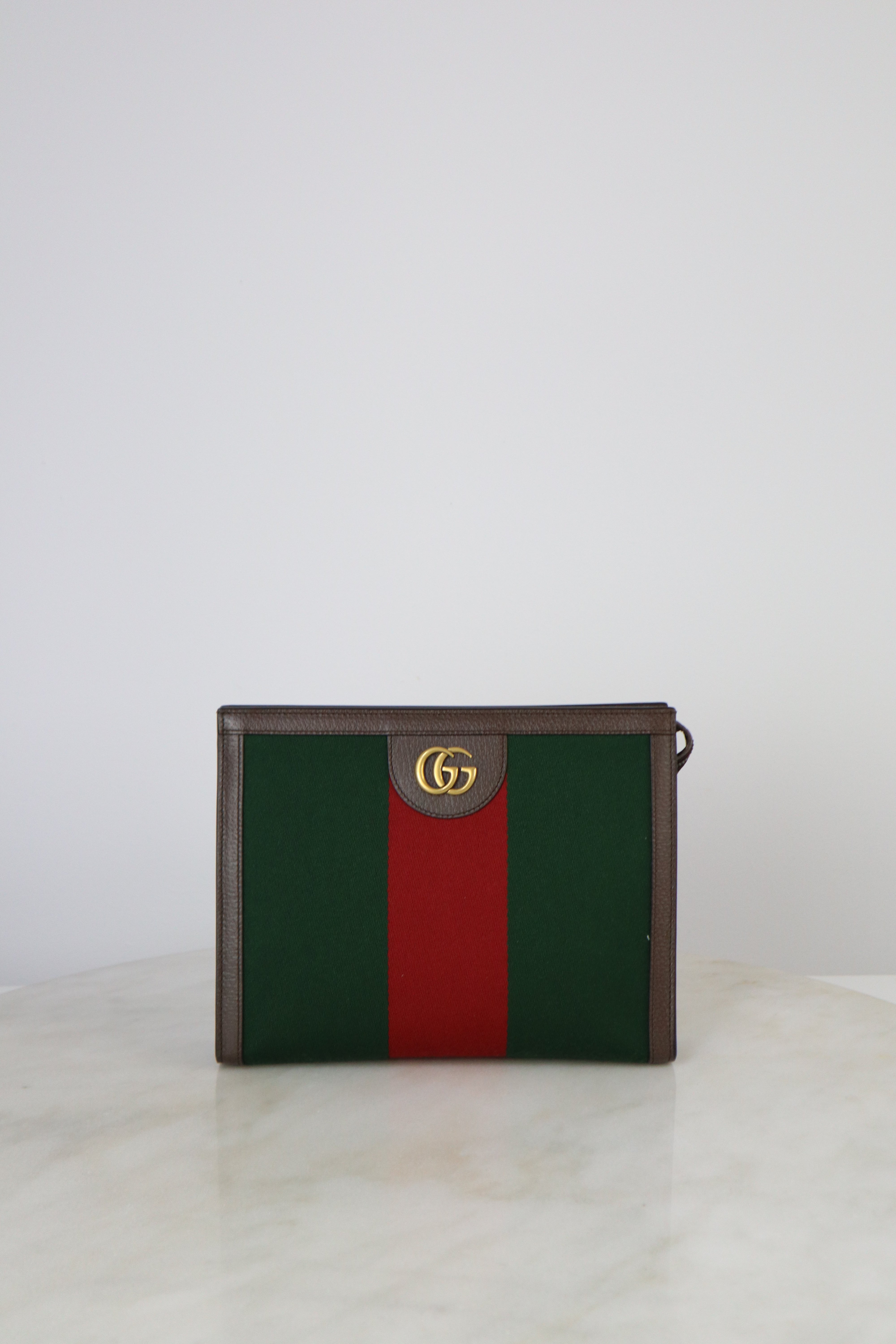 Gucci Brown Web Double G Beauty GG Ophidia Clutch