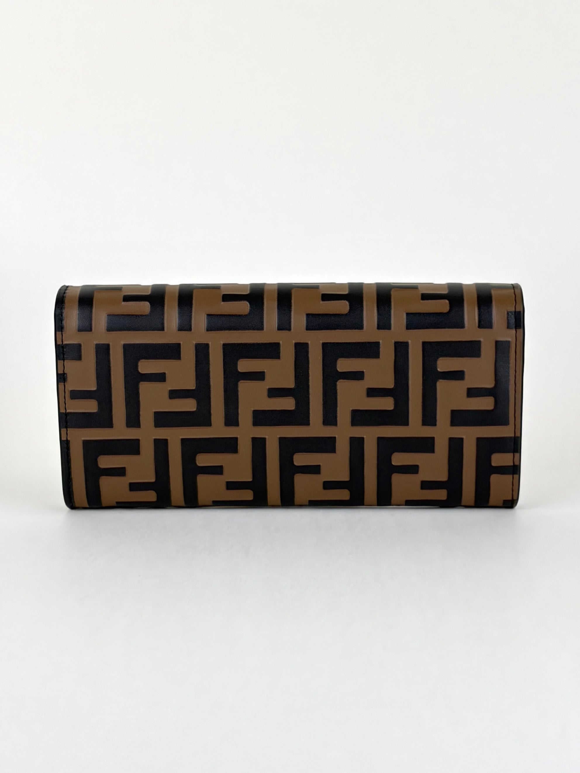 Fendi brown ff-motif embossed leather long wallet