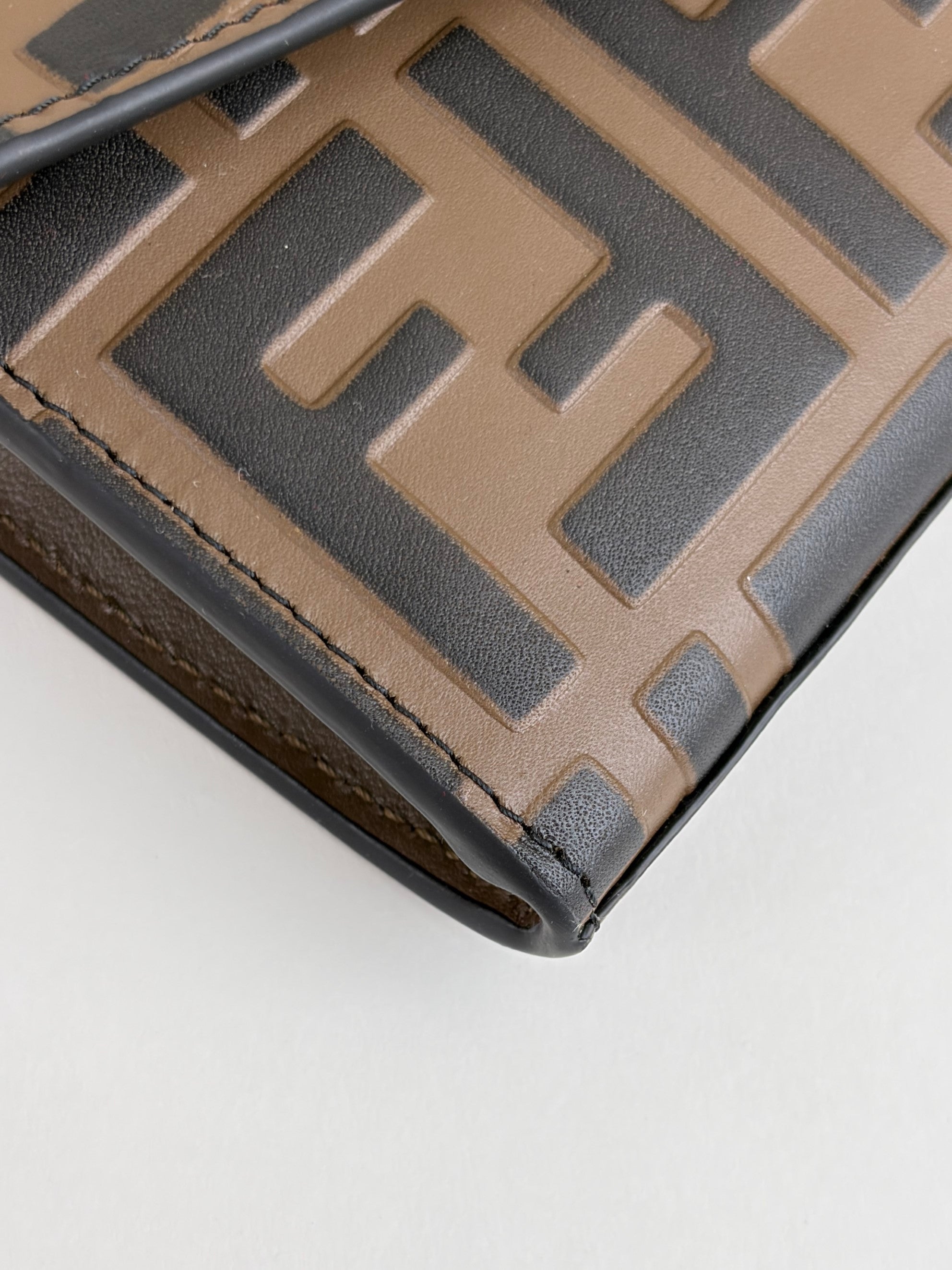 Fendi brown ff-motif embossed leather long wallet