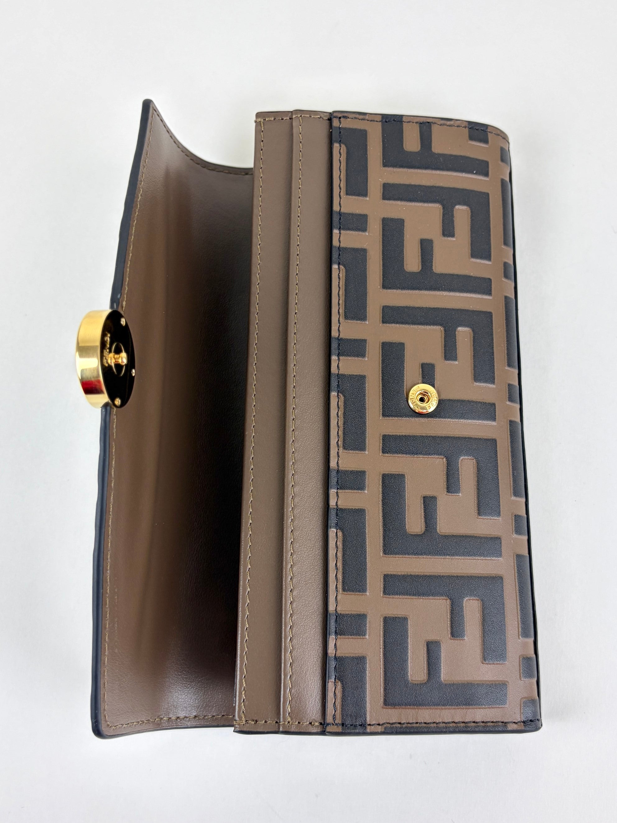 Fendi brown ff-motif embossed leather long wallet