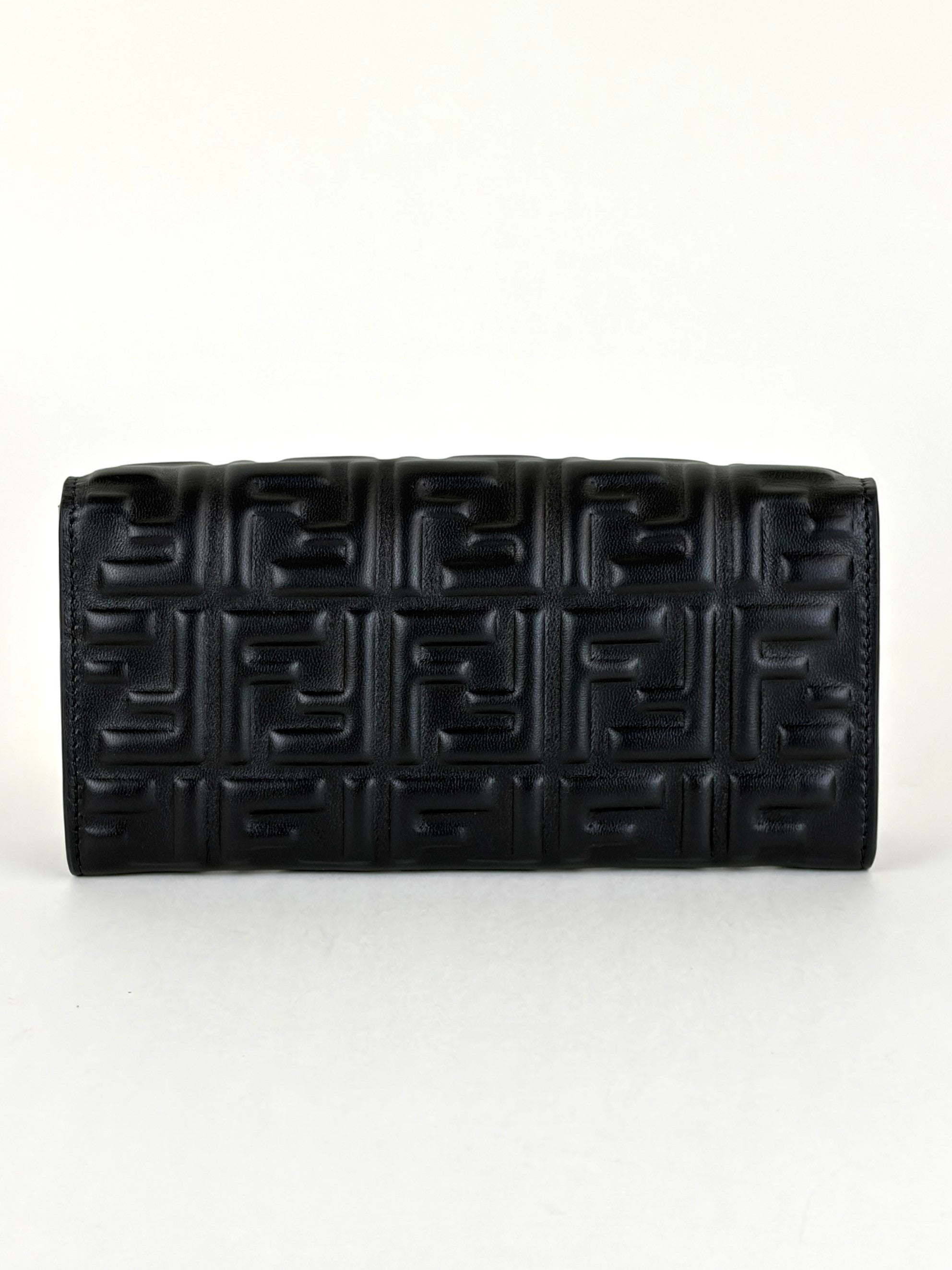 Fendi black embossed ff baguette continental wallet on chain