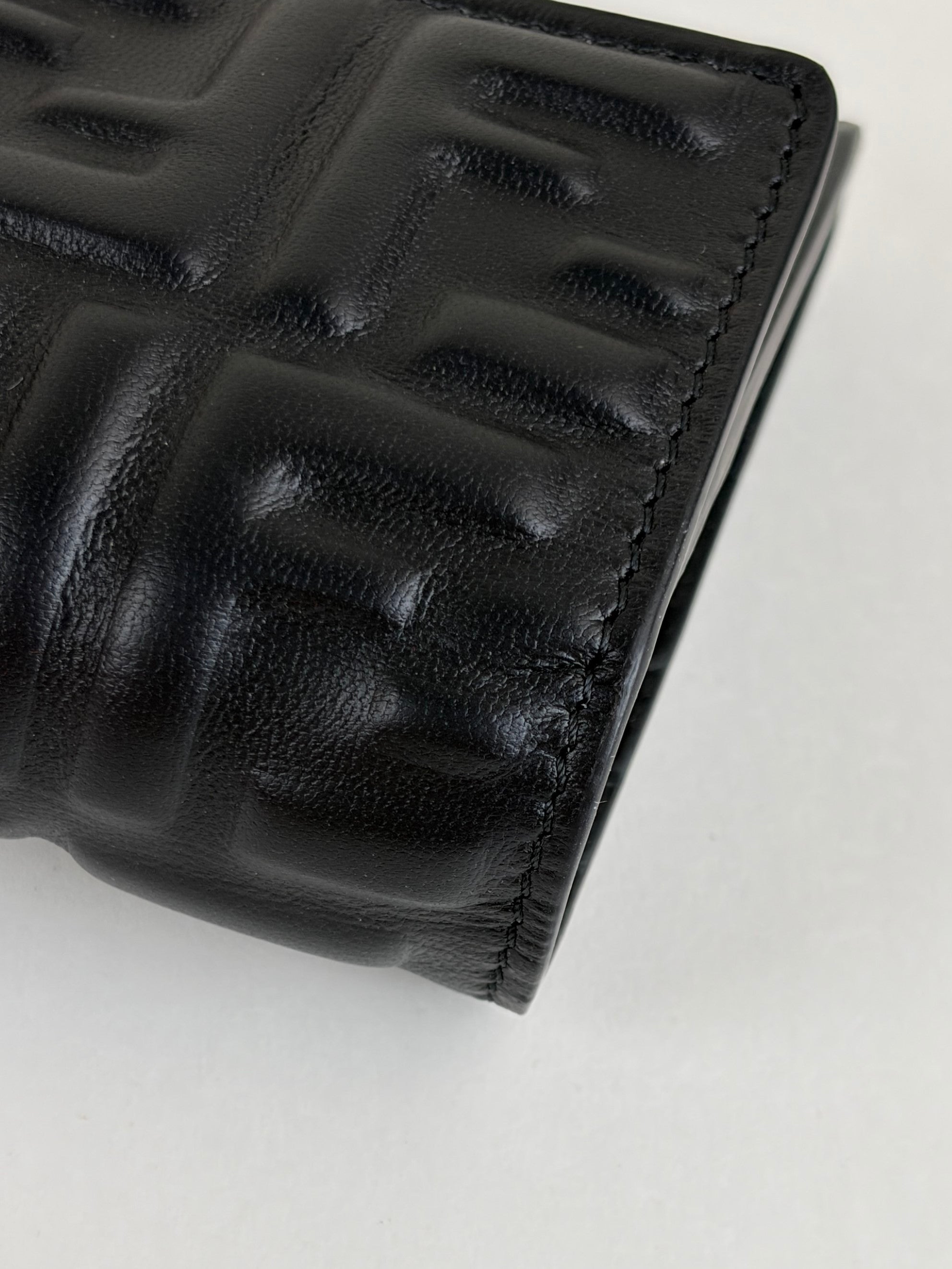Fendi black embossed ff baguette continental wallet on chain