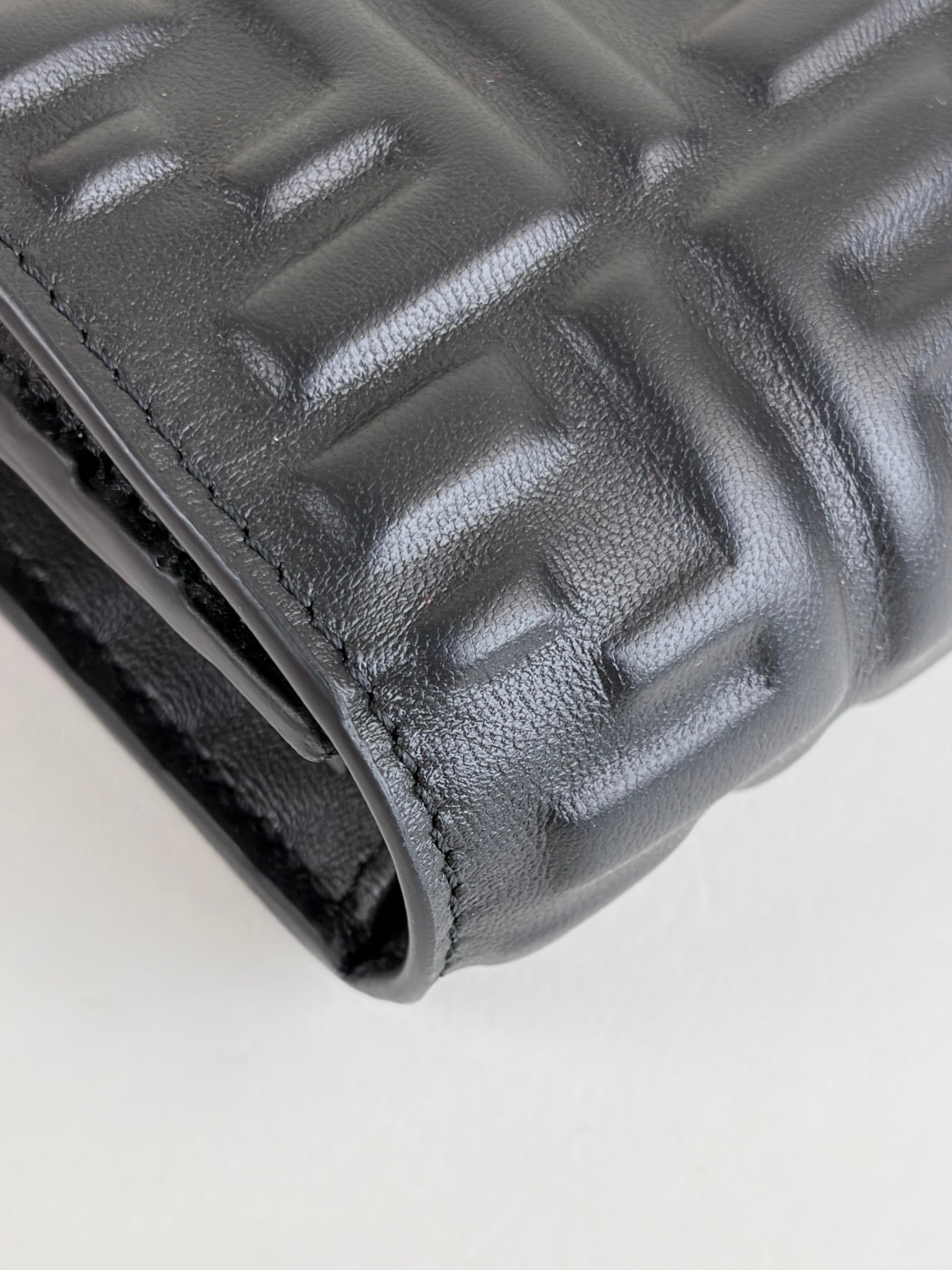 Fendi black embossed ff baguette continental wallet on chain