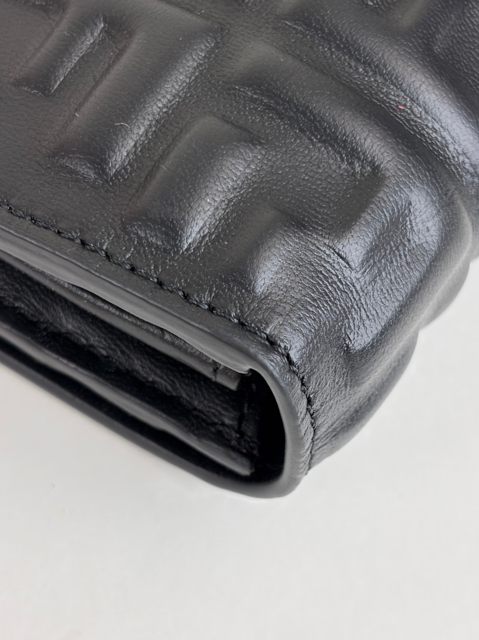Fendi black embossed ff baguette continental wallet on chain