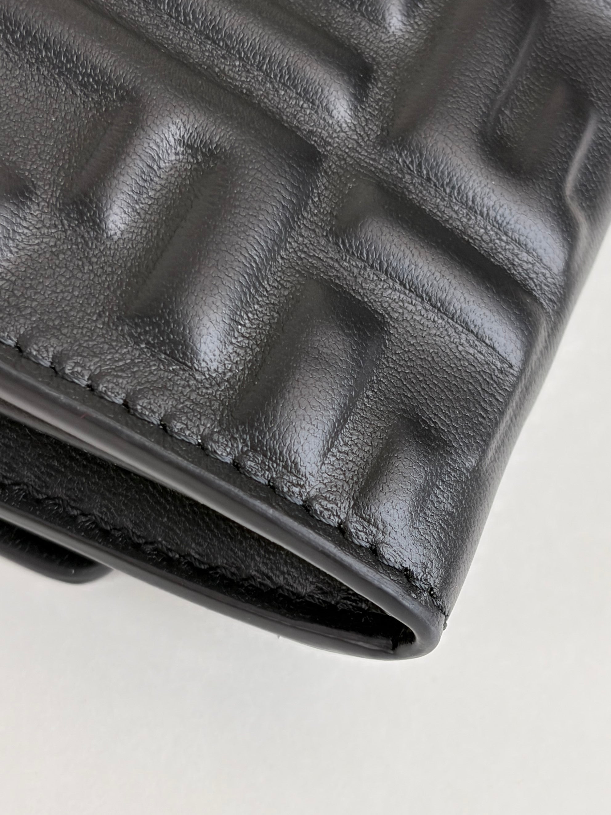 Fendi black embossed ff baguette continental wallet on chain