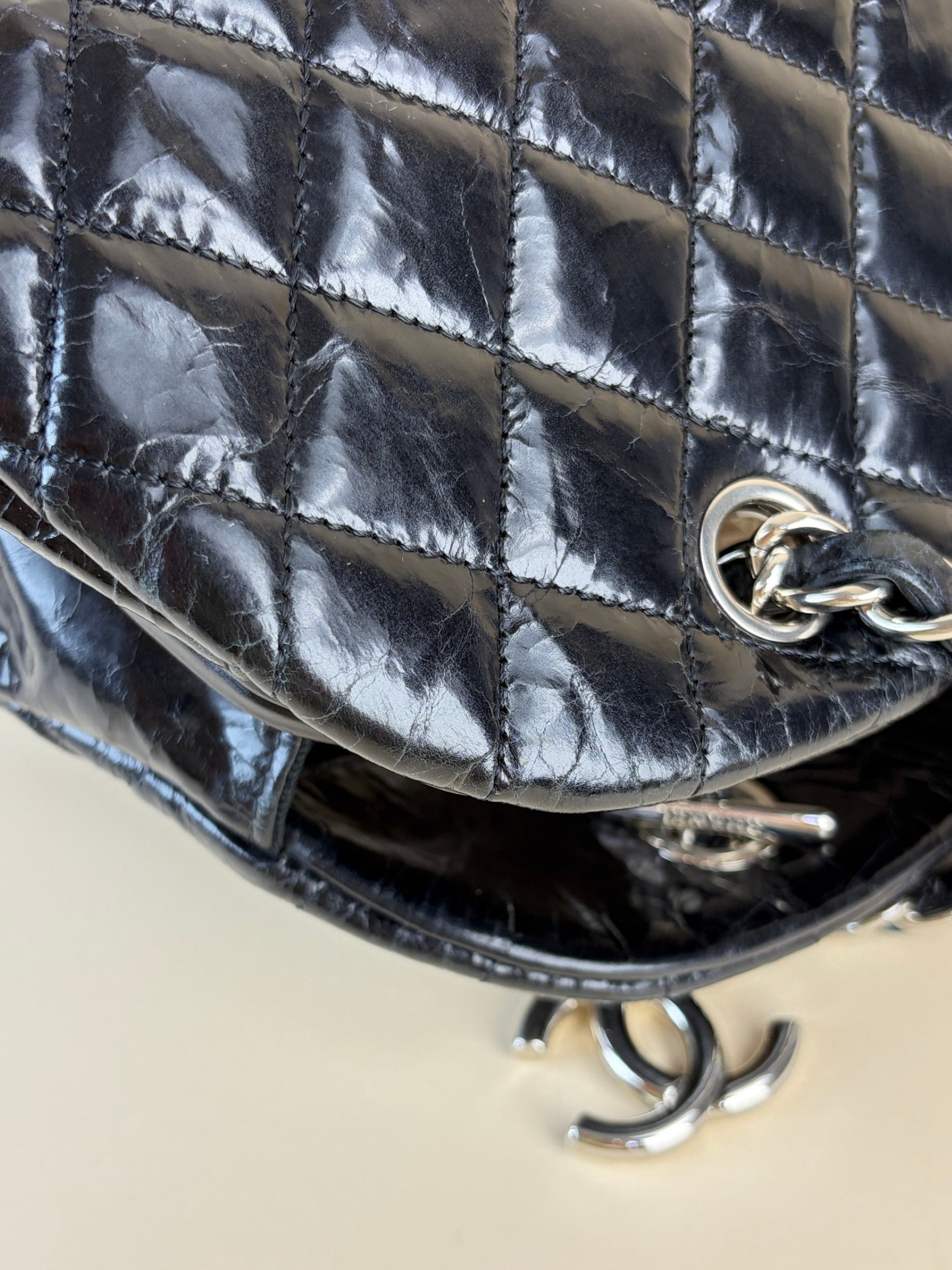 Chanel black quilted leather just mademoiselle bowling bag