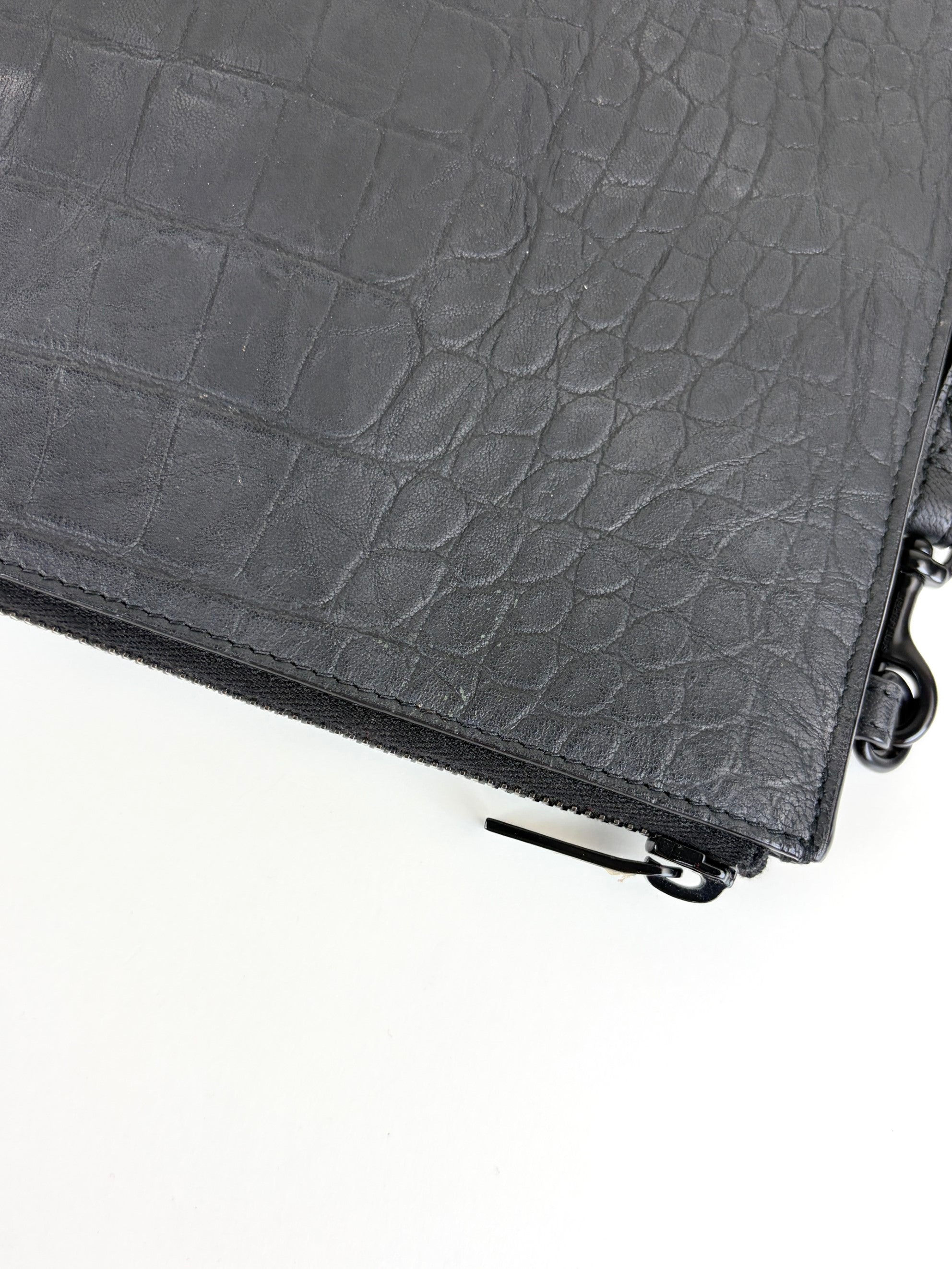 YSL black crocodile embossed monogram document pouch