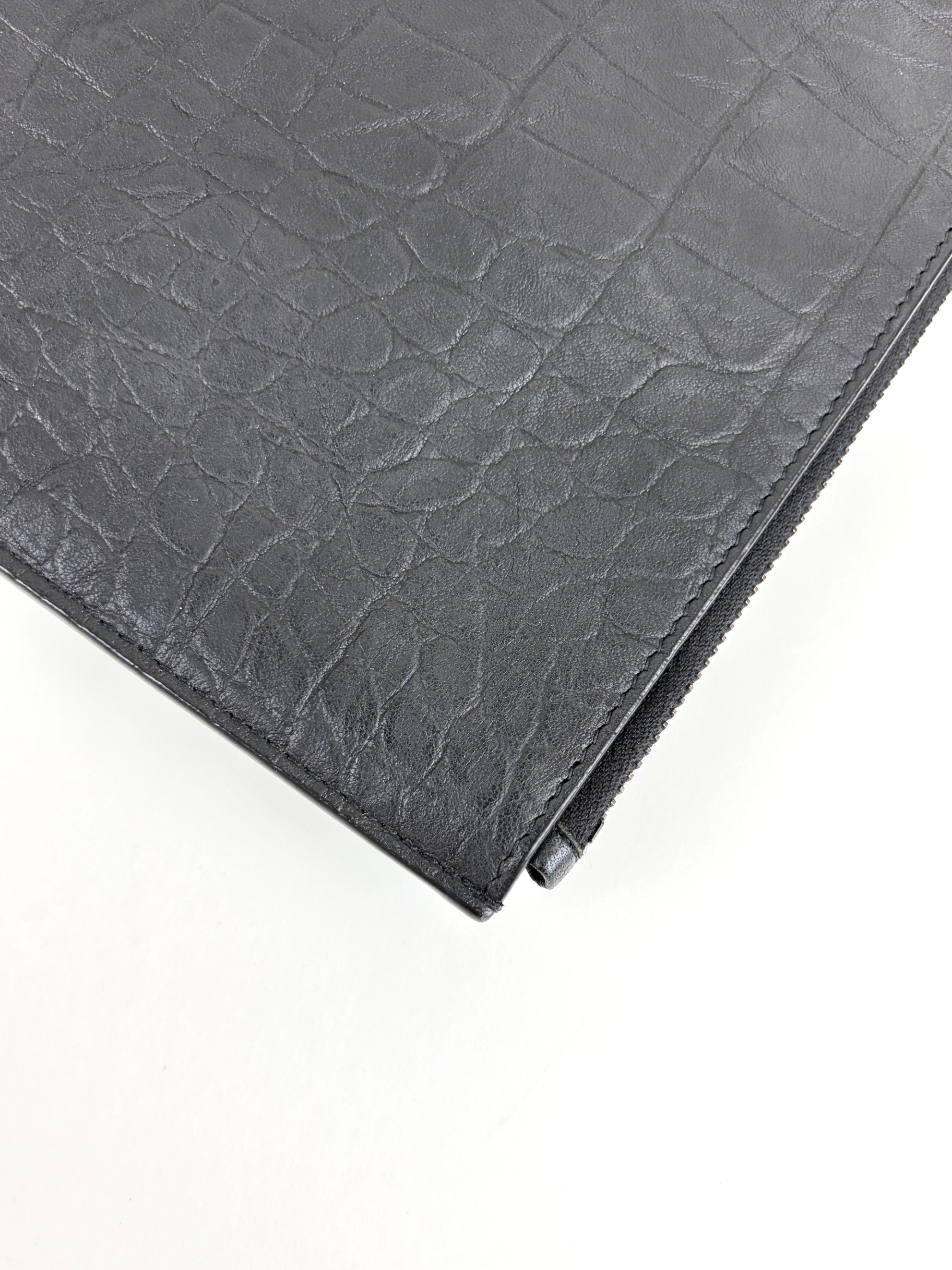 YSL black crocodile embossed monogram document pouch