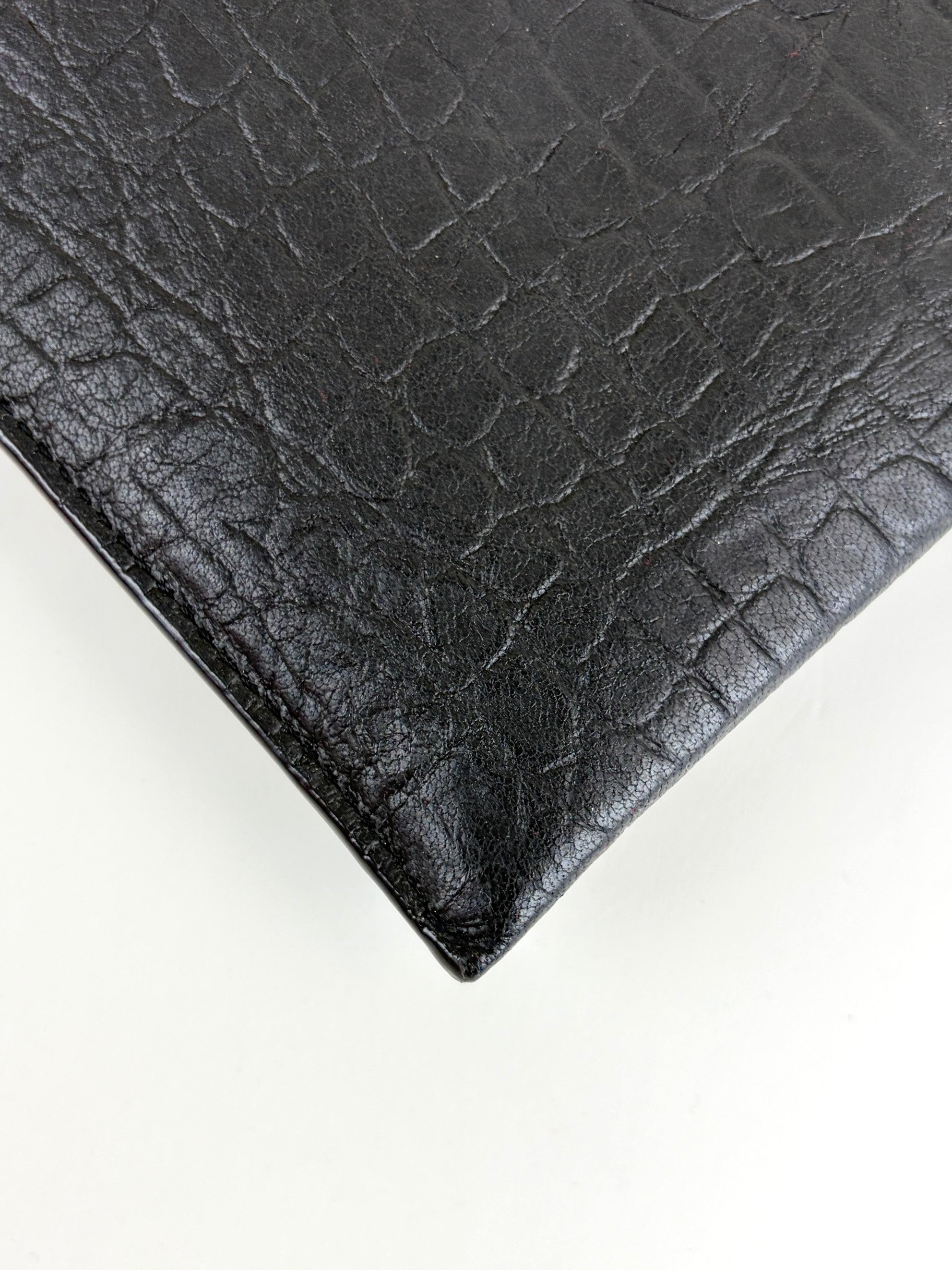 YSL black crocodile embossed monogram document pouch
