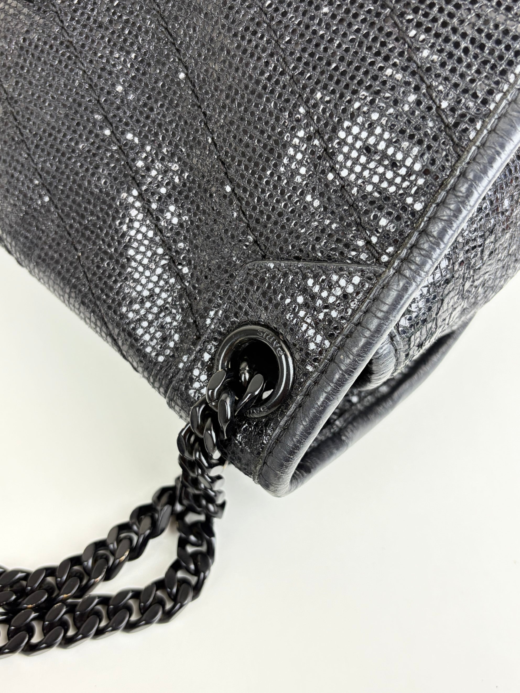 YSL Black metallic cracked calfskin monogram medium shoulder bag