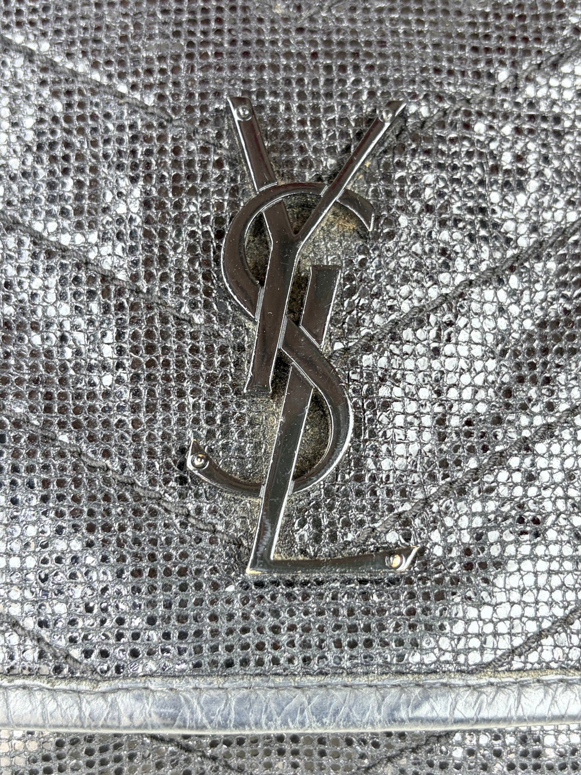 YSL Black metallic cracked calfskin monogram medium shoulder bag